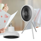 Tripod Fan 10000mAh 3 Gears Adjustable Timing Function Portable Desktop Fan with Light for Outdoor Camping White