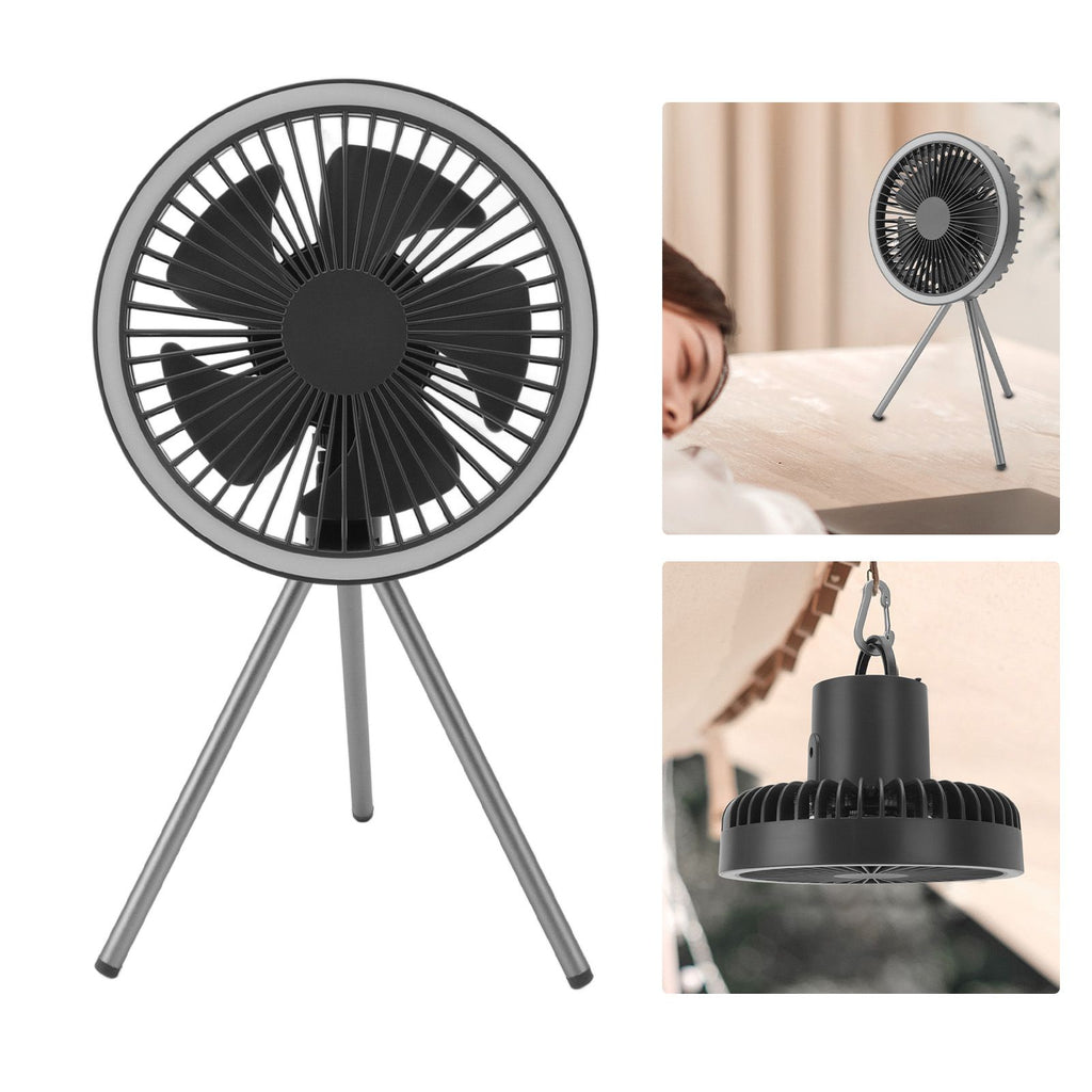 Tripod Fan 10000mAh 3 Gears Adjustable Timing Function Portable Desktop Fan with Light for Outdoor Camping Gray