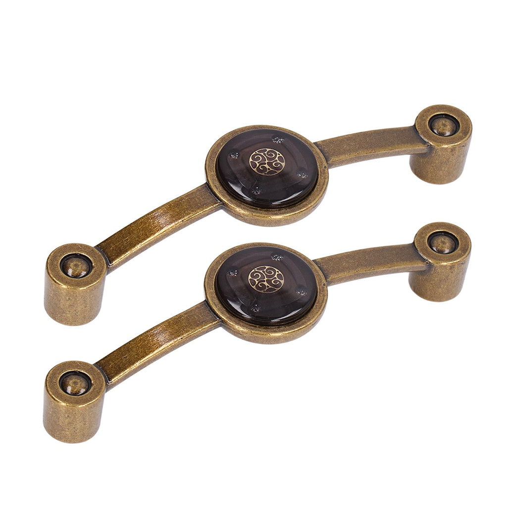 2 Pcs Zinc Alloy Antique Copper Handle European Modern Pastoral Color Acrylic Handle for Cabinet DrawerBrown