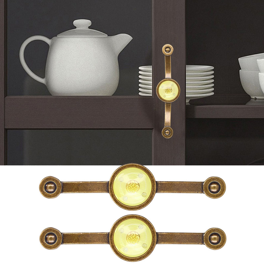 2 Pcs Zinc Alloy Antique Copper Handle European Modern Pastoral Color Acrylic Handle for Cabinet DrawerYellow