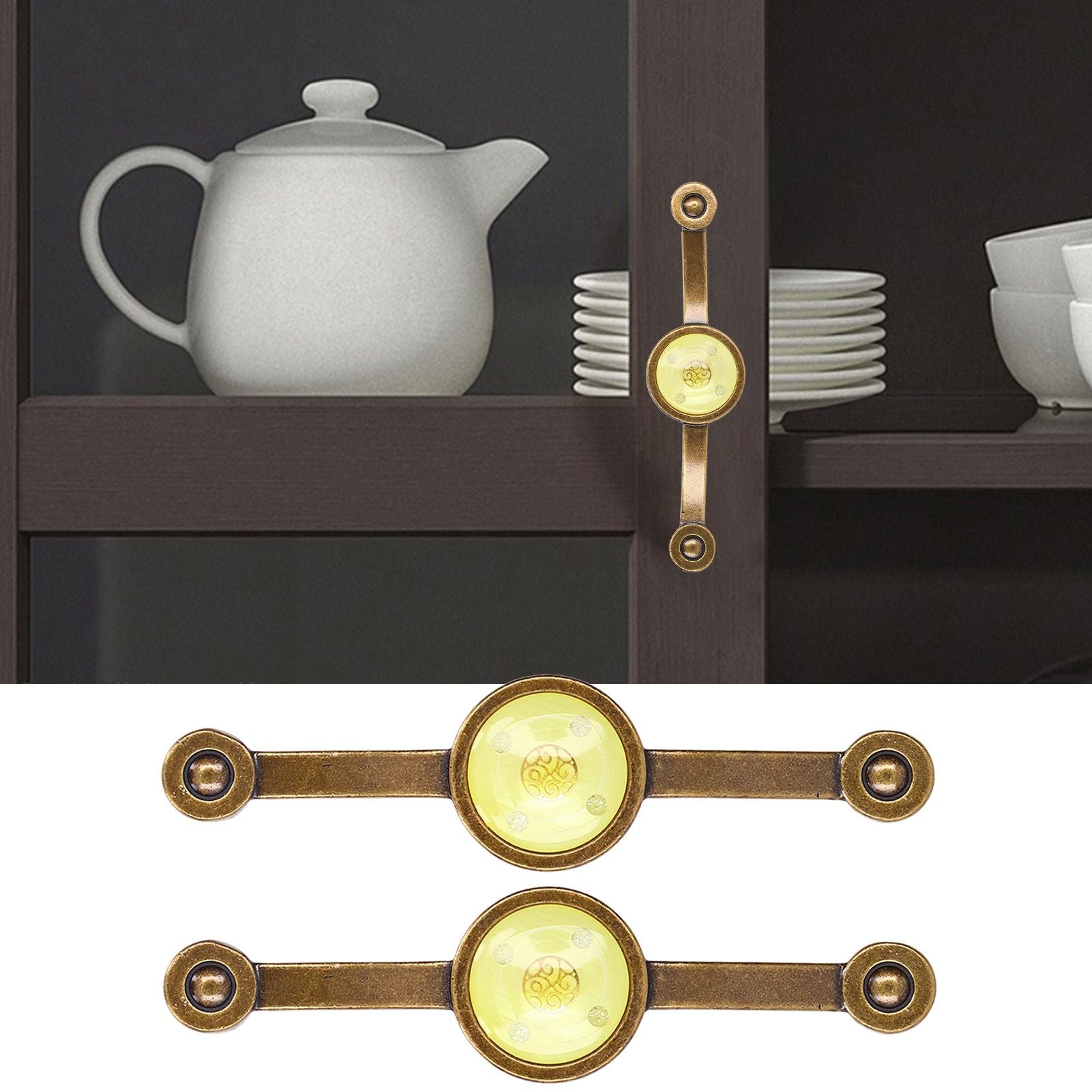 2 Pcs Zinc Alloy Antique Copper Handle European Modern Pastoral Color Acrylic Handle for Cabinet DrawerYellow