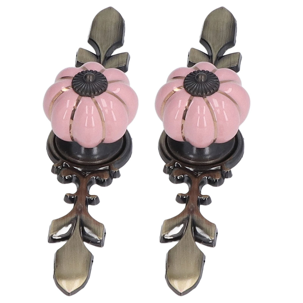 2pcs/set Hand Painted Pumpkin Drawer Knobs Chinese Pastoral Style Ceramic Cabinet HandlePink