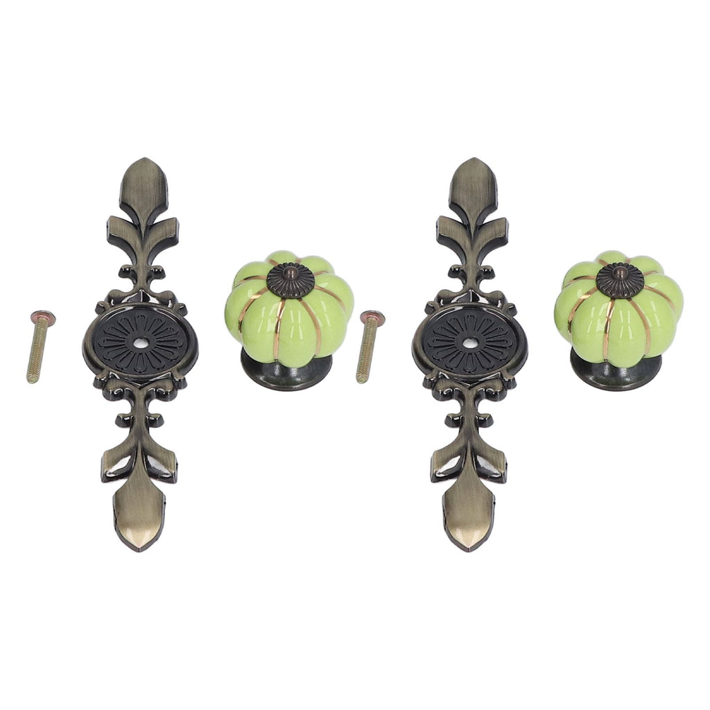 2pcs/set Hand Painted Pumpkin Drawer Knobs Chinese Pastoral Style Ceramic Cabinet HandleGreen