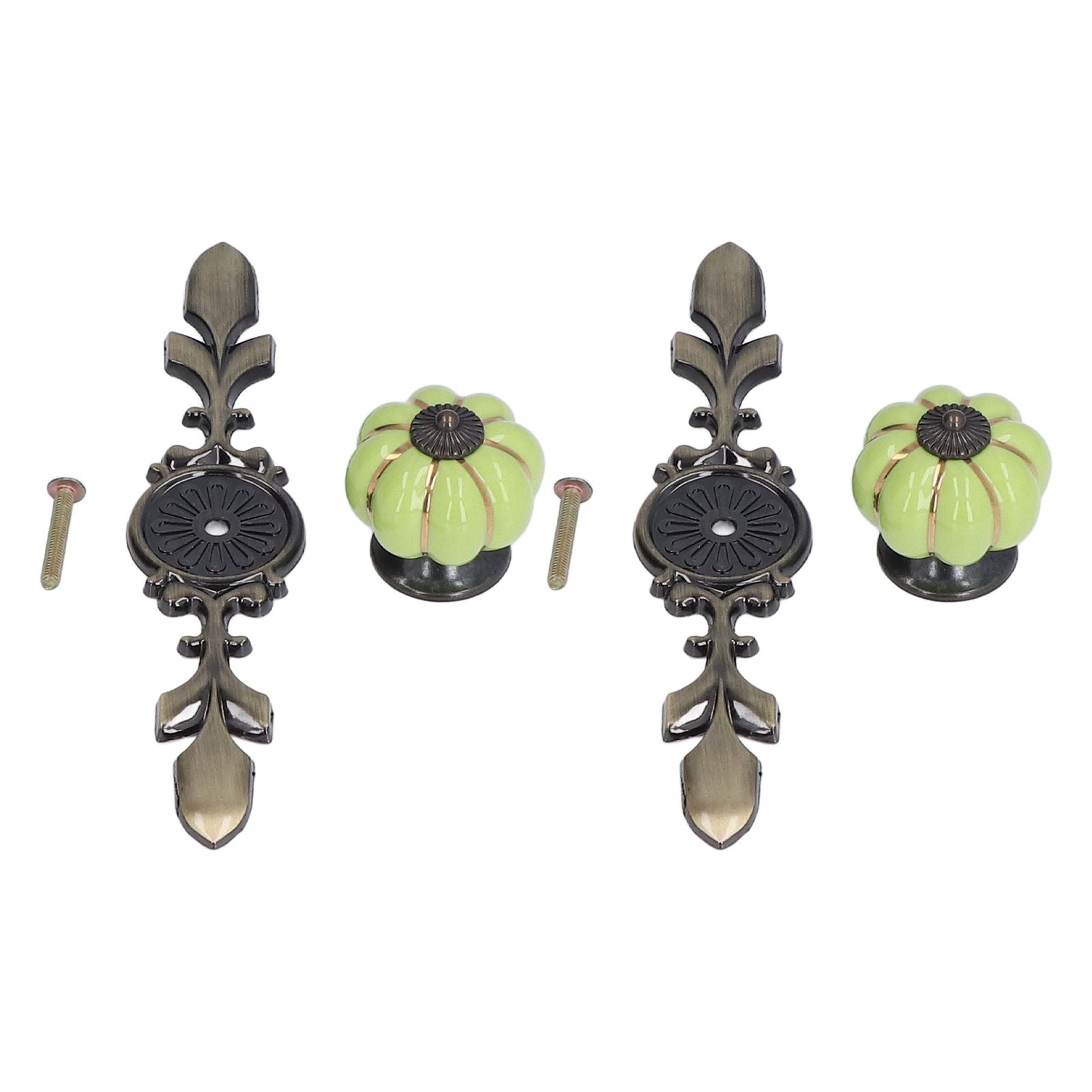 2pcs/set Hand Painted Pumpkin Drawer Knobs Chinese Pastoral Style Ceramic Cabinet HandleGreen