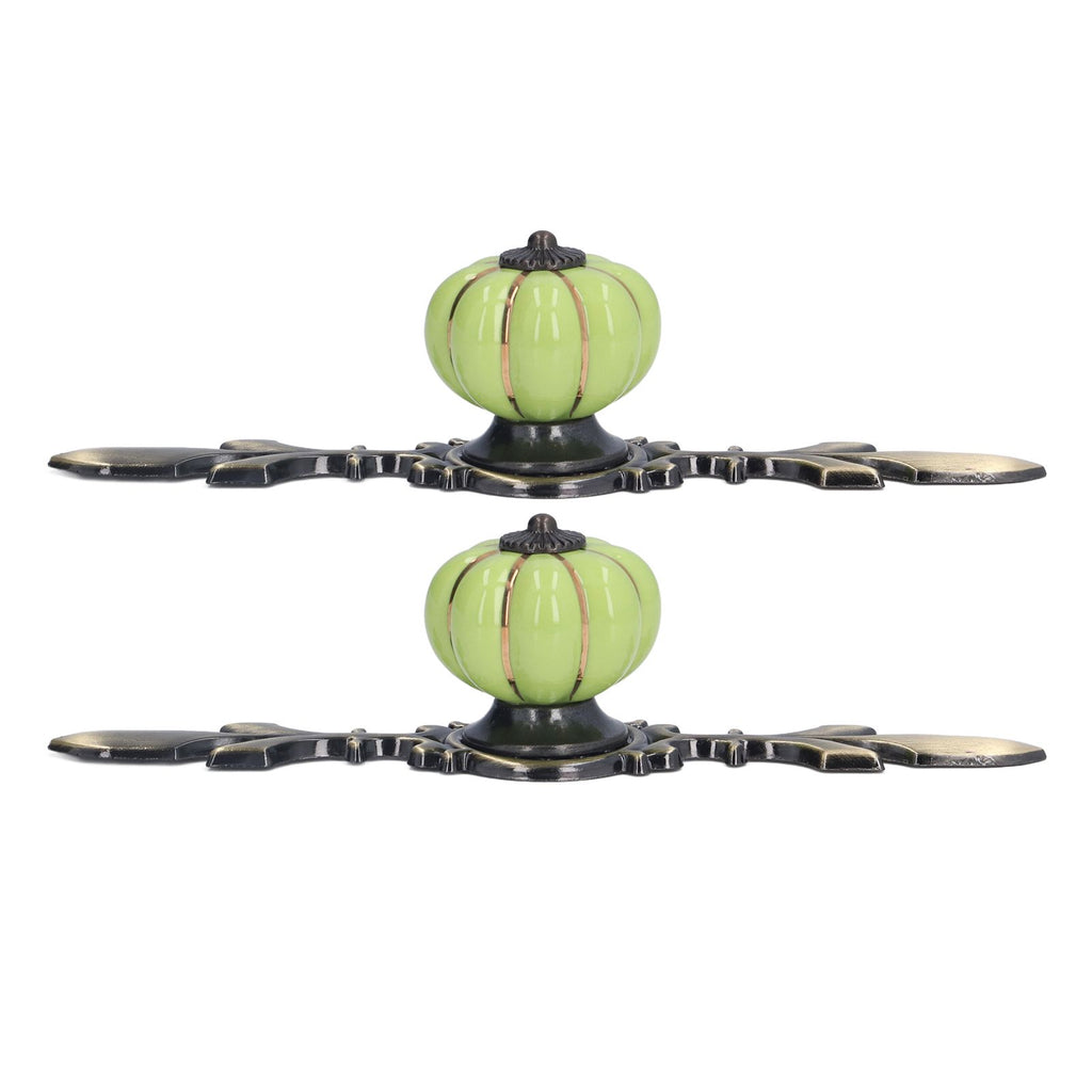 2pcs/set Hand Painted Pumpkin Drawer Knobs Chinese Pastoral Style Ceramic Cabinet HandleGreen