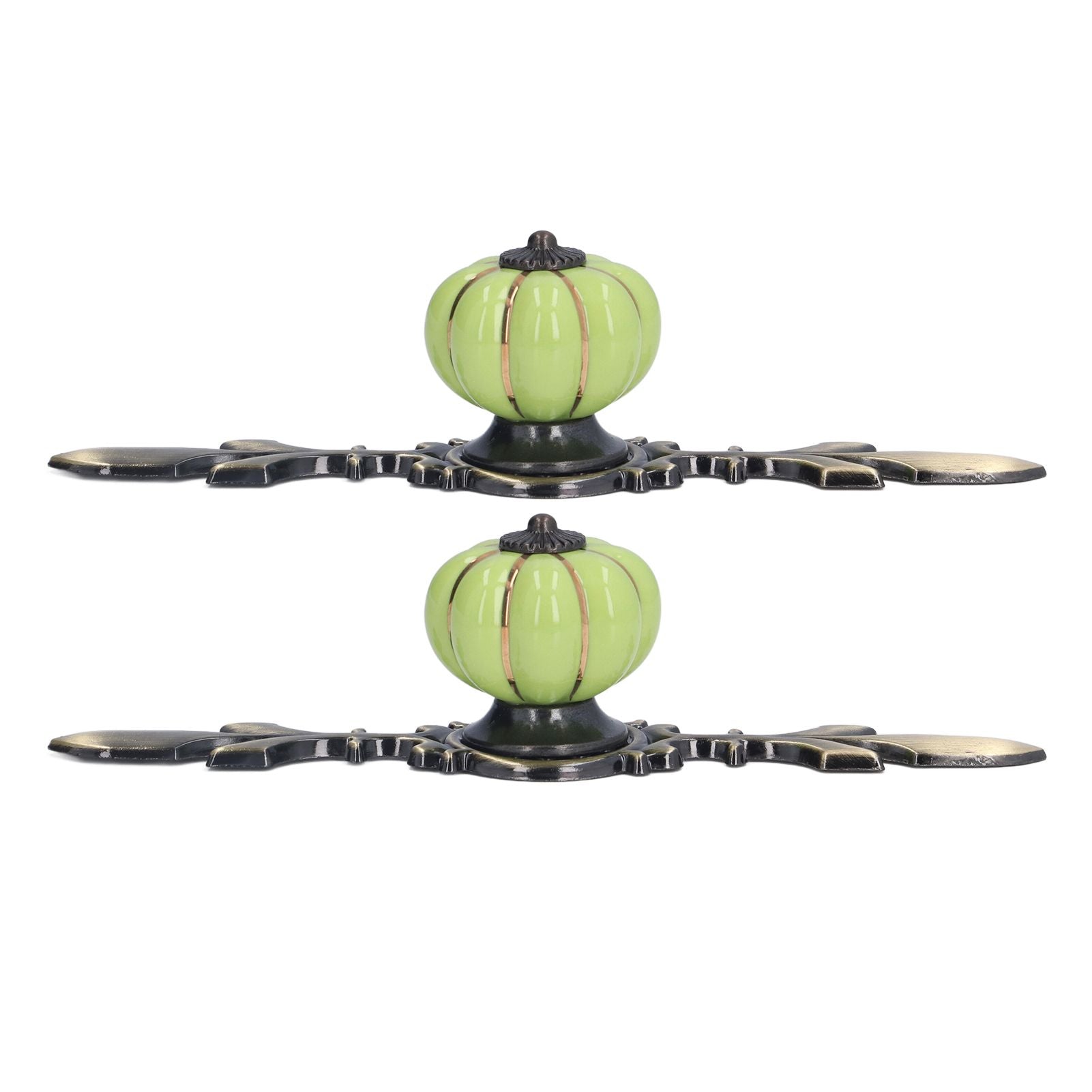 2pcs/set Hand Painted Pumpkin Drawer Knobs Chinese Pastoral Style Ceramic Cabinet HandleGreen