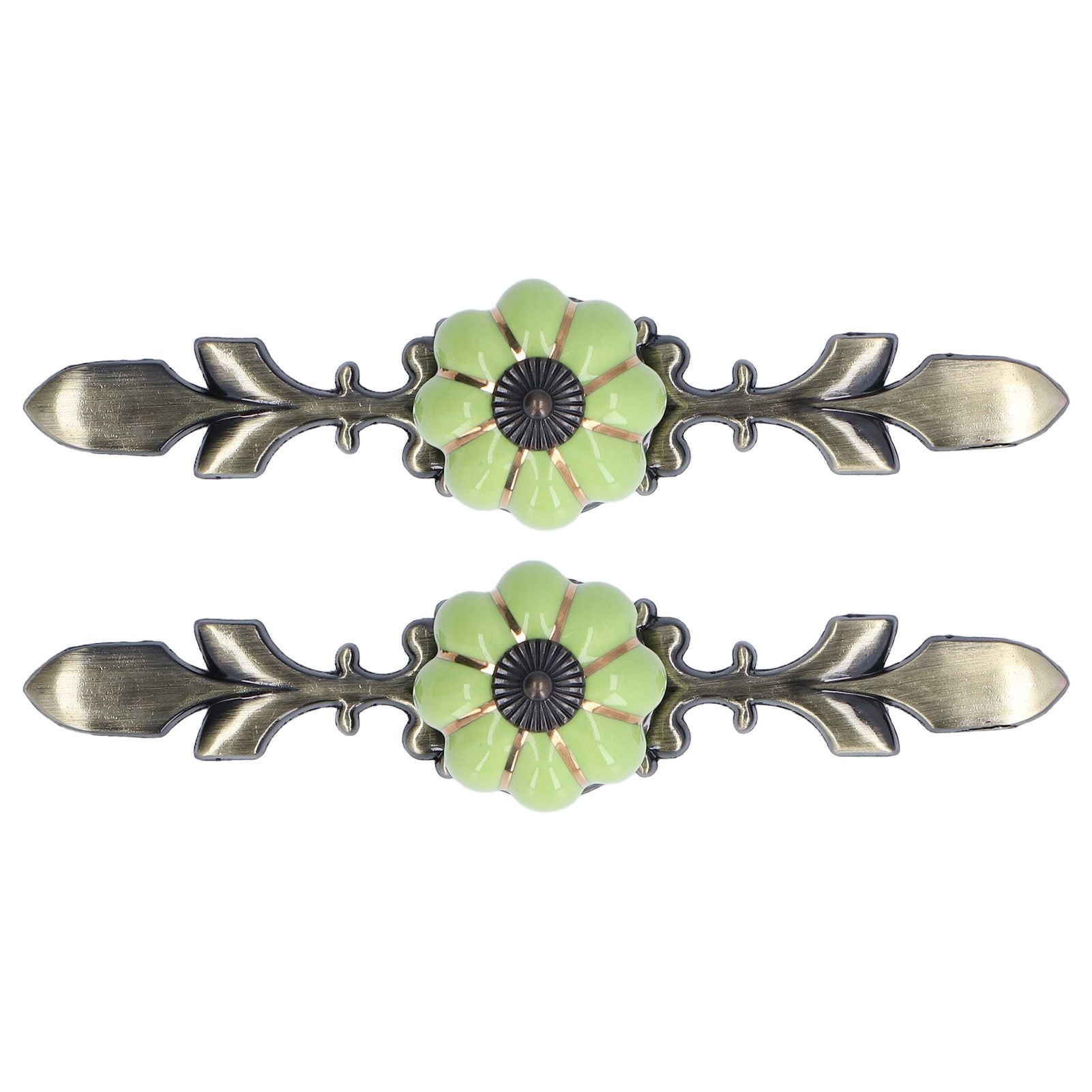 2pcs/set Hand Painted Pumpkin Drawer Knobs Chinese Pastoral Style Ceramic Cabinet HandleGreen