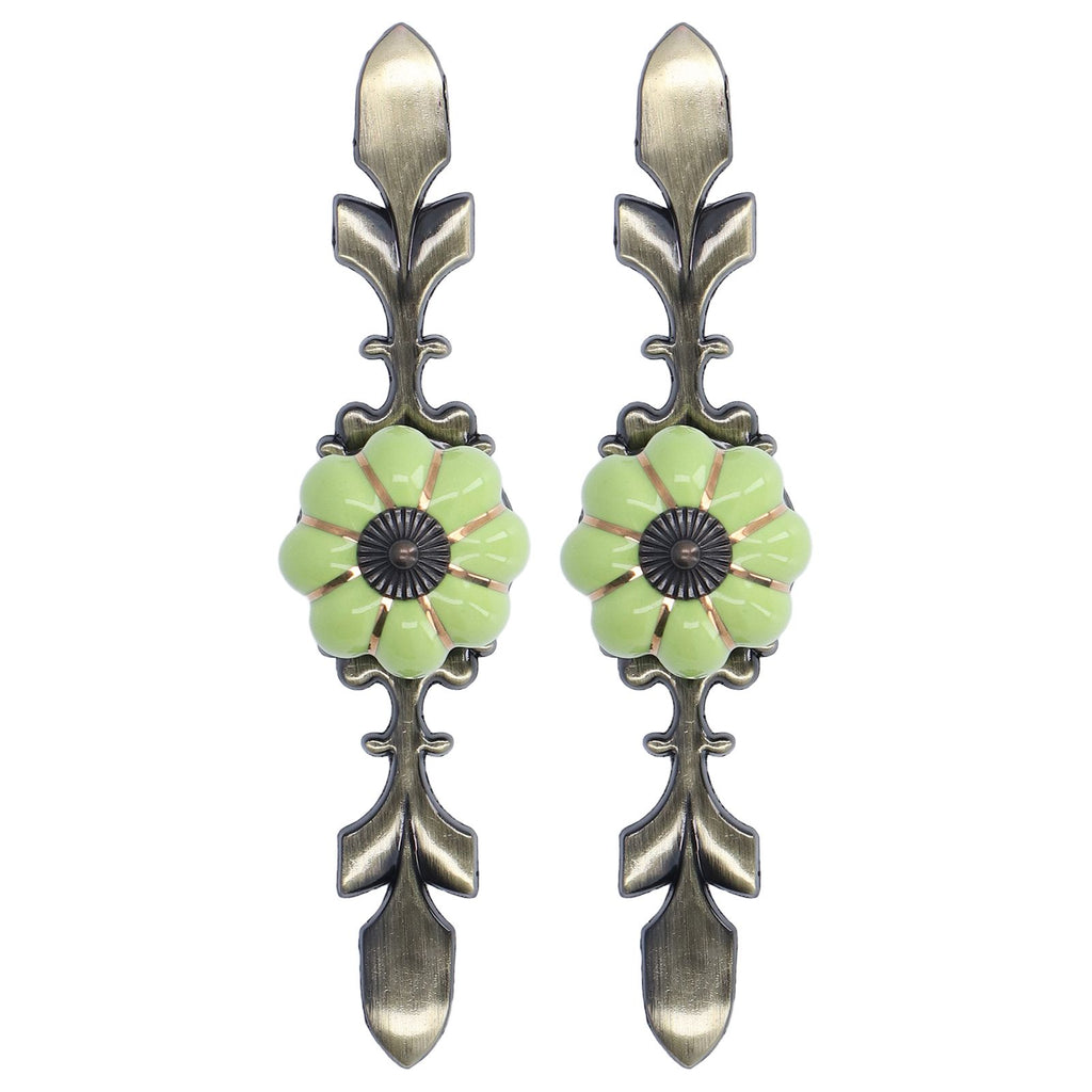 2pcs/set Hand Painted Pumpkin Drawer Knobs Chinese Pastoral Style Ceramic Cabinet HandleGreen
