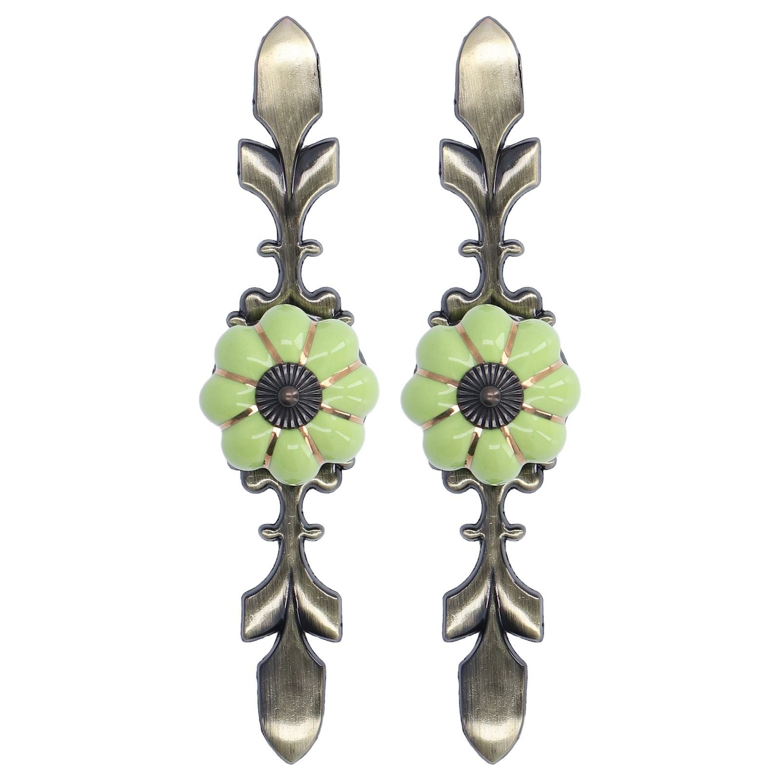 2pcs/set Hand Painted Pumpkin Drawer Knobs Chinese Pastoral Style Ceramic Cabinet HandleGreen