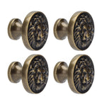 4Set Lion Head Zinc Alloy Cabinet Door Handle Modern Antique Cartoon Solid Drawer Pull Circular Single Hole Buckle Hand399 Lion Head Bronze