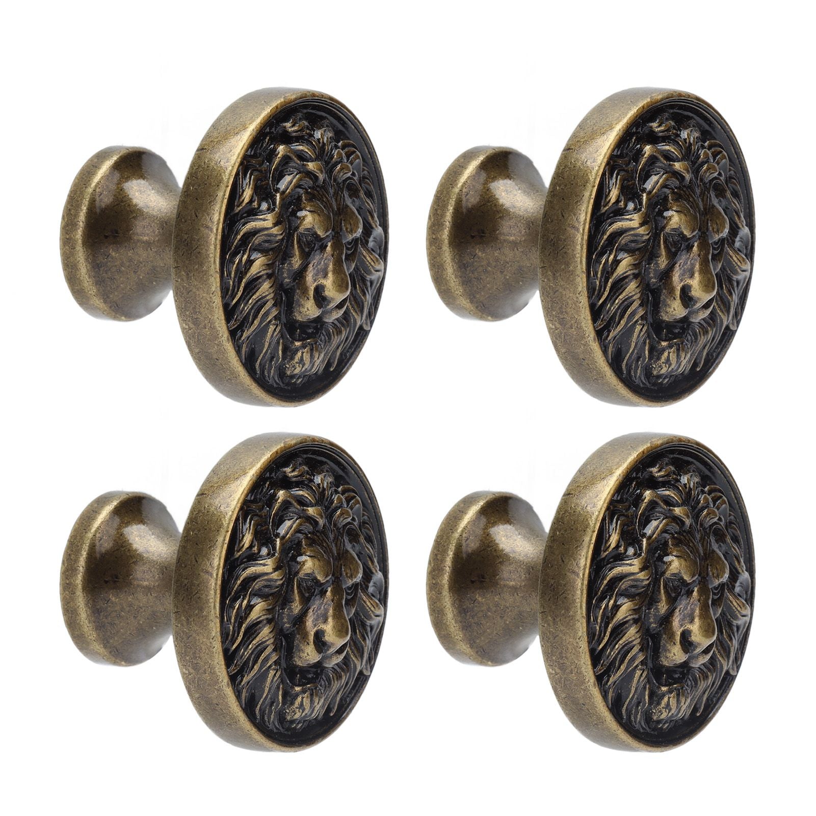 4Set Lion Head Zinc Alloy Cabinet Door Handle Modern Antique Cartoon Solid Drawer Pull Circular Single Hole Buckle Hand399 Lion Head Bronze