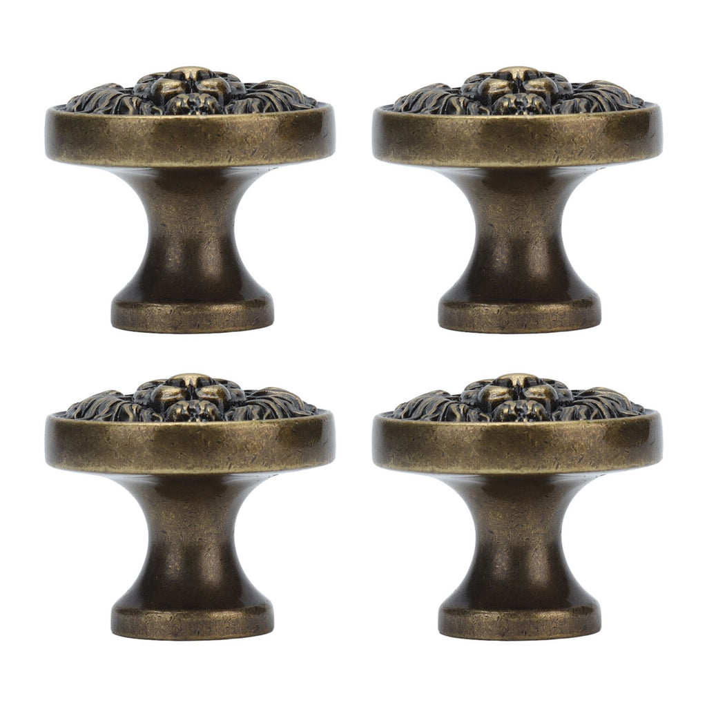 4Set Lion Head Zinc Alloy Cabinet Door Handle Modern Antique Cartoon Solid Drawer Pull Circular Single Hole Buckle Hand399 Lion Head Bronze