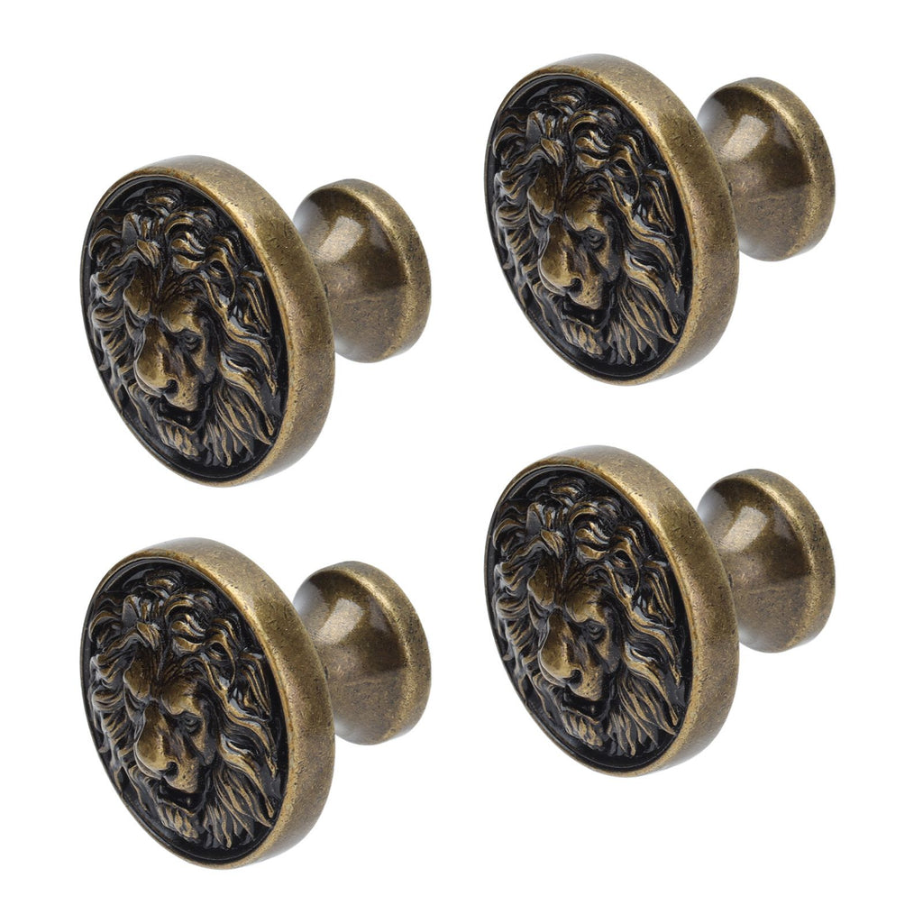 4Set Lion Head Zinc Alloy Cabinet Door Handle Modern Antique Cartoon Solid Drawer Pull Circular Single Hole Buckle Hand399 Lion Head Bronze