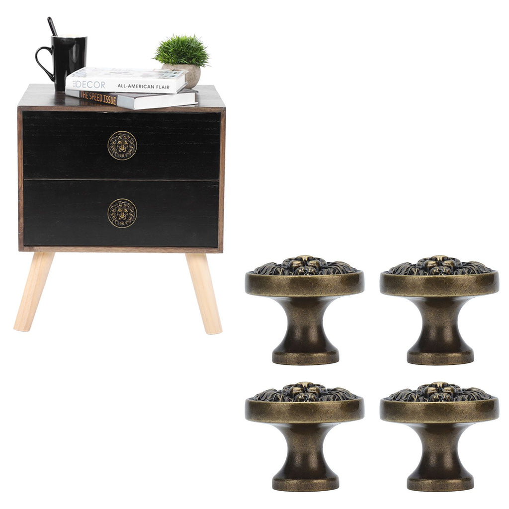4Set Lion Head Zinc Alloy Cabinet Door Handle Modern Antique Cartoon Solid Drawer Pull Circular Single Hole Buckle Hand399 Lion Head Bronze