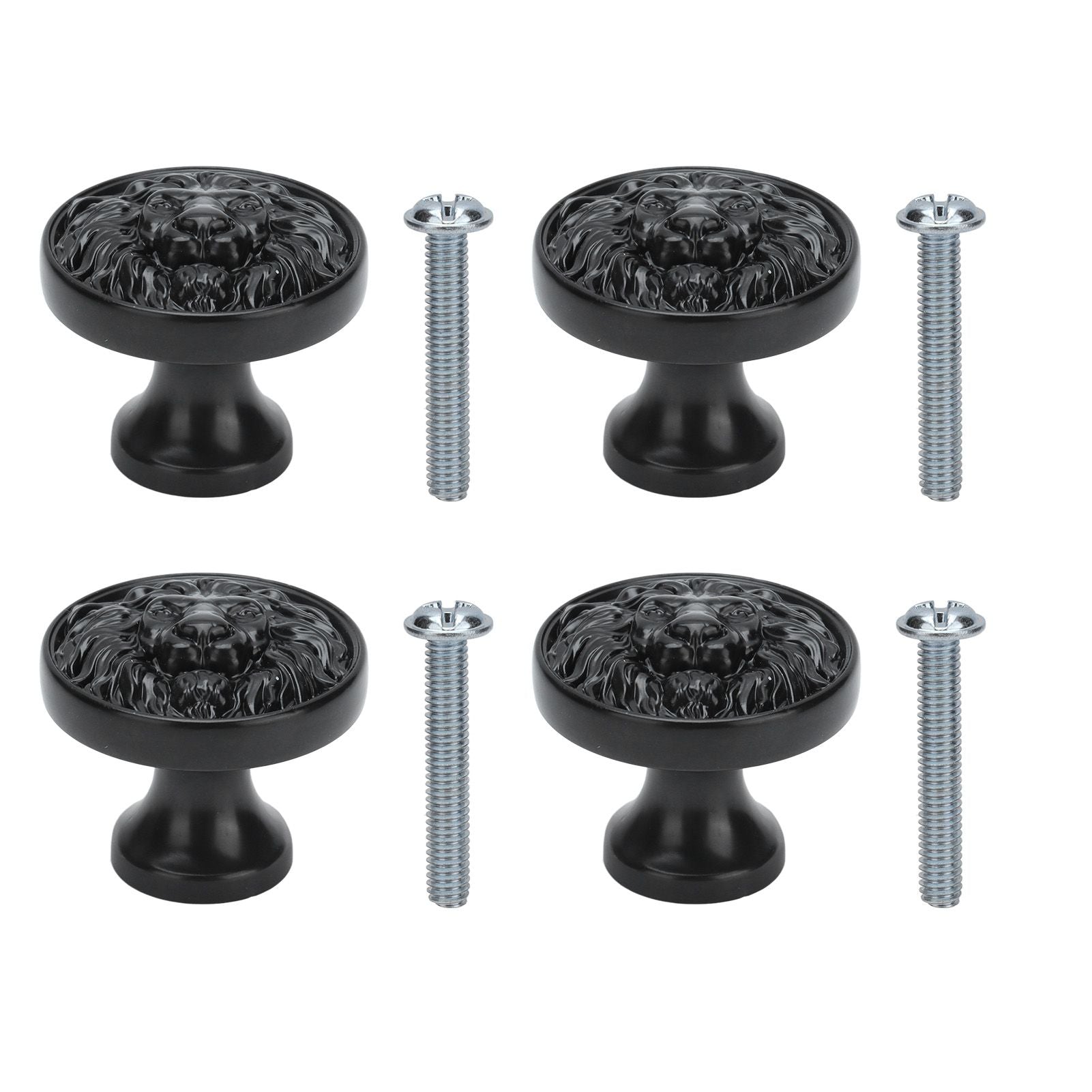 4Set Lion Head Zinc Alloy Cabinet Door Handle Modern Antique Cartoon Solid Drawer Pull Circular Single Hole Buckle Hand399 Lion Head Black