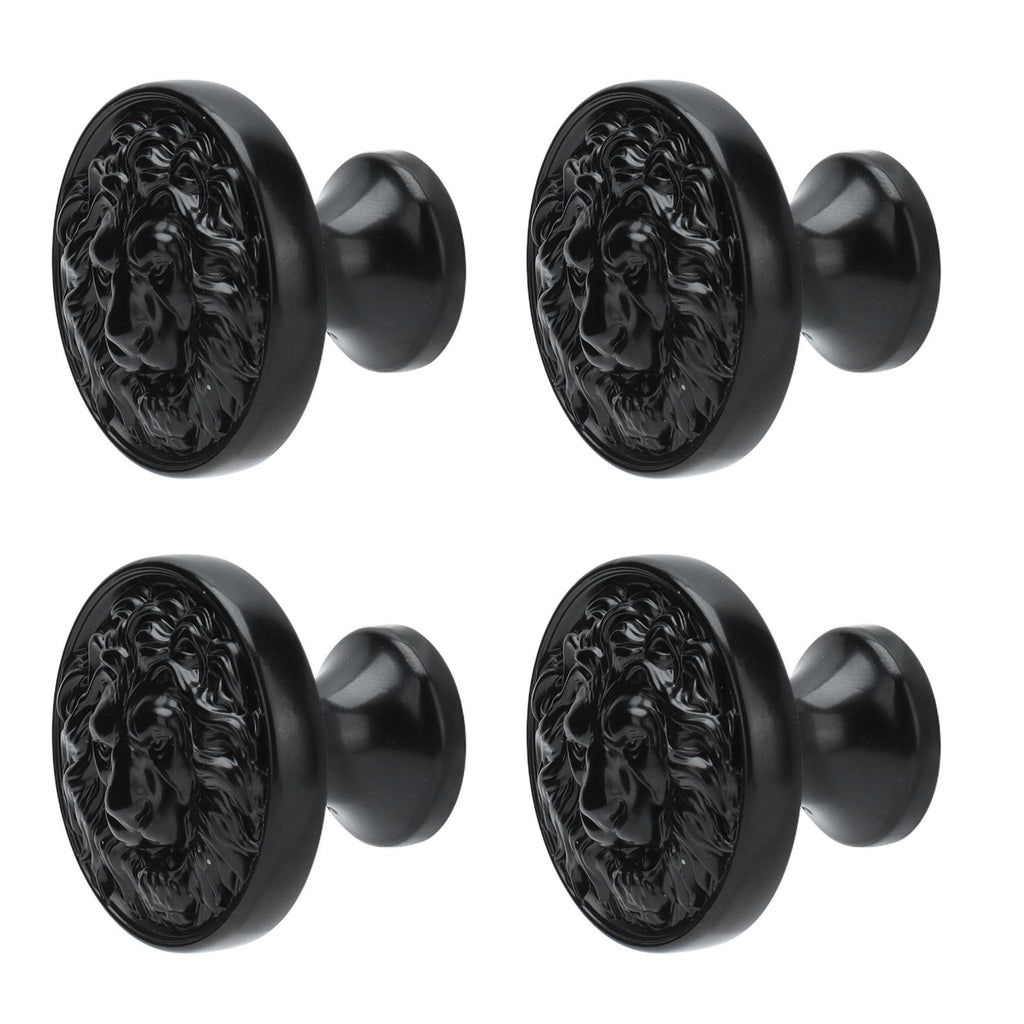 4Set Lion Head Zinc Alloy Cabinet Door Handle Modern Antique Cartoon Solid Drawer Pull Circular Single Hole Buckle Hand399 Lion Head Black