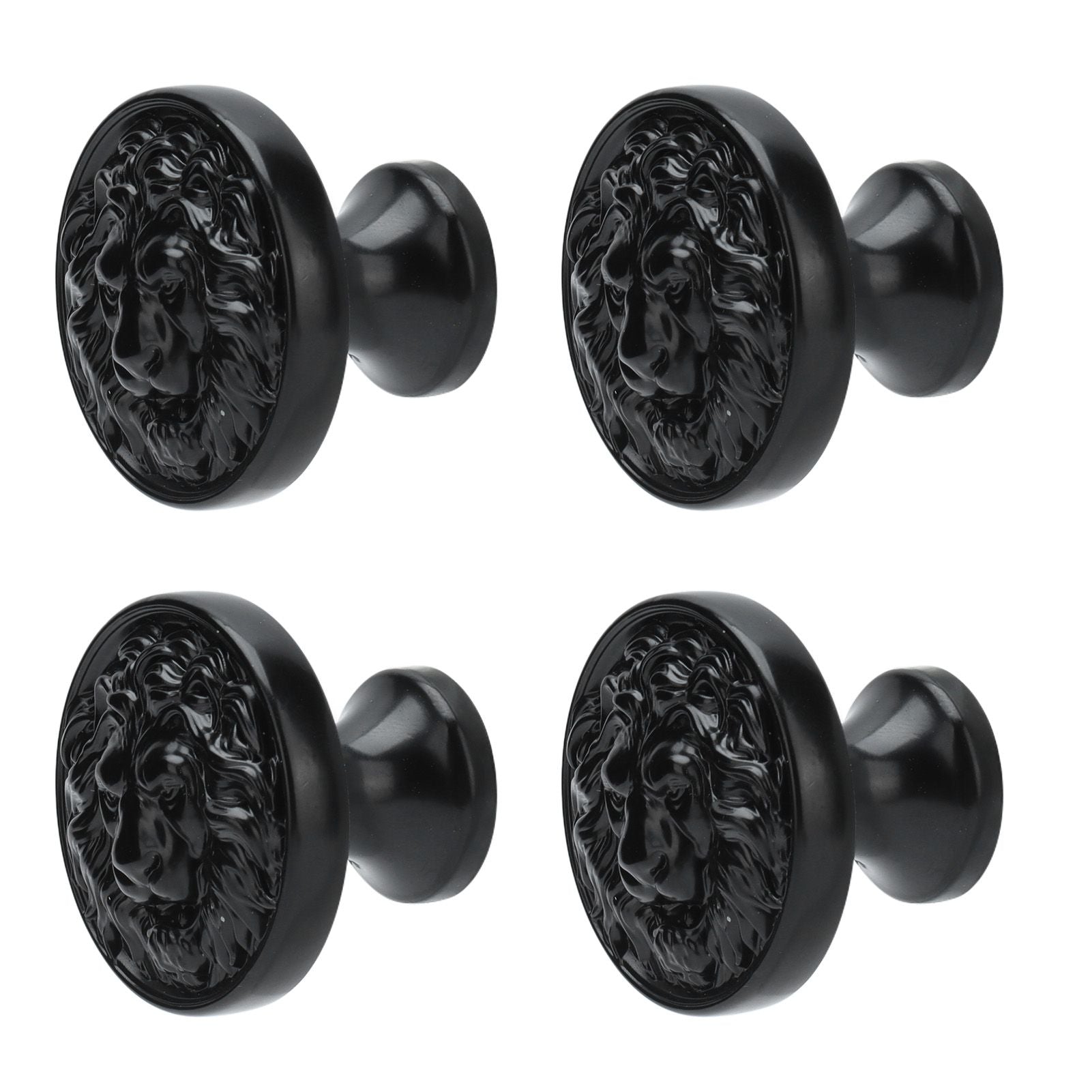 4Set Lion Head Zinc Alloy Cabinet Door Handle Modern Antique Cartoon Solid Drawer Pull Circular Single Hole Buckle Hand399 Lion Head Black