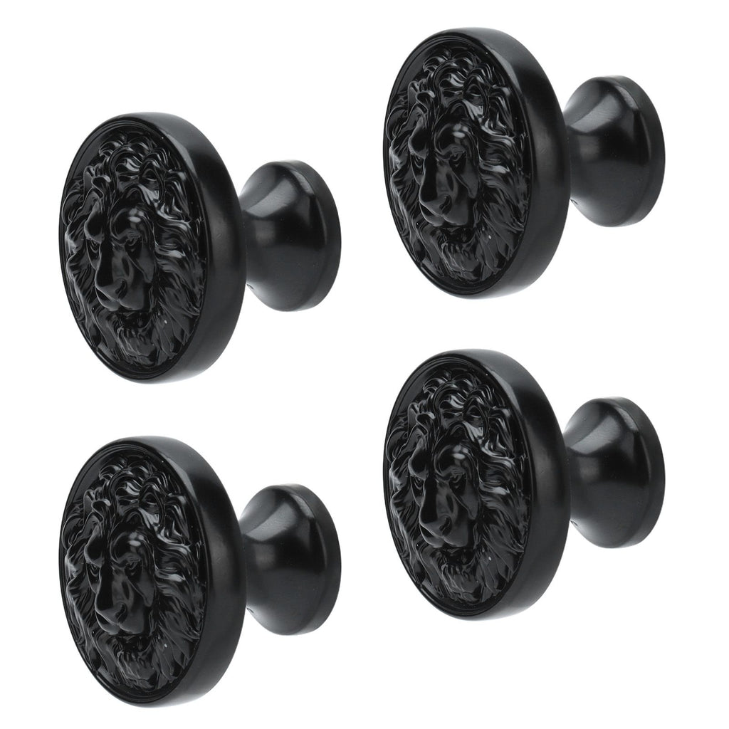 4Set Lion Head Zinc Alloy Cabinet Door Handle Modern Antique Cartoon Solid Drawer Pull Circular Single Hole Buckle Hand399 Lion Head Black