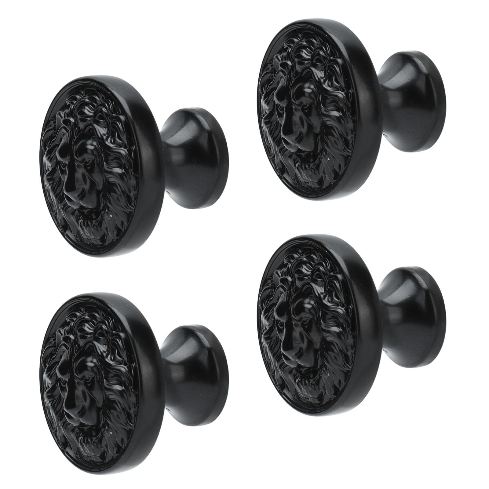 4Set Lion Head Zinc Alloy Cabinet Door Handle Modern Antique Cartoon Solid Drawer Pull Circular Single Hole Buckle Hand399 Lion Head Black