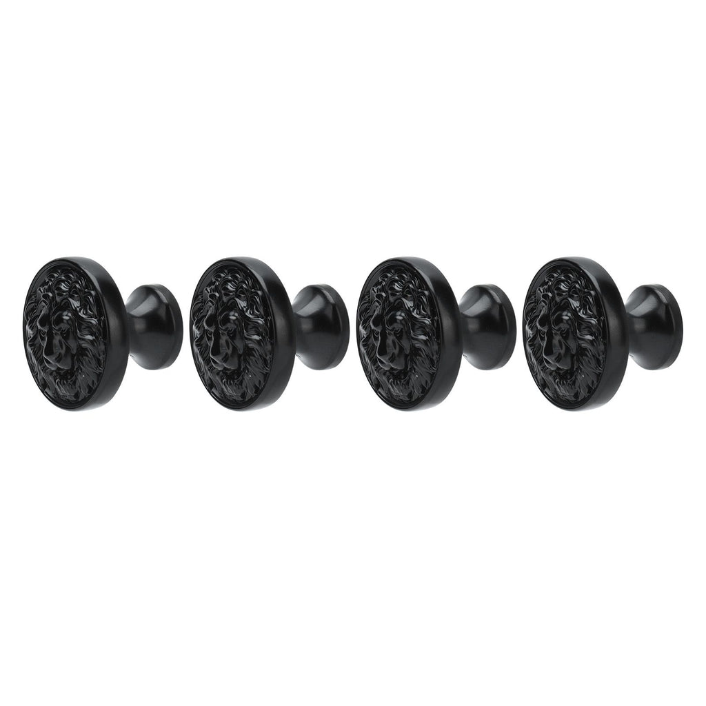 4Set Lion Head Zinc Alloy Cabinet Door Handle Modern Antique Cartoon Solid Drawer Pull Circular Single Hole Buckle Hand399 Lion Head Black