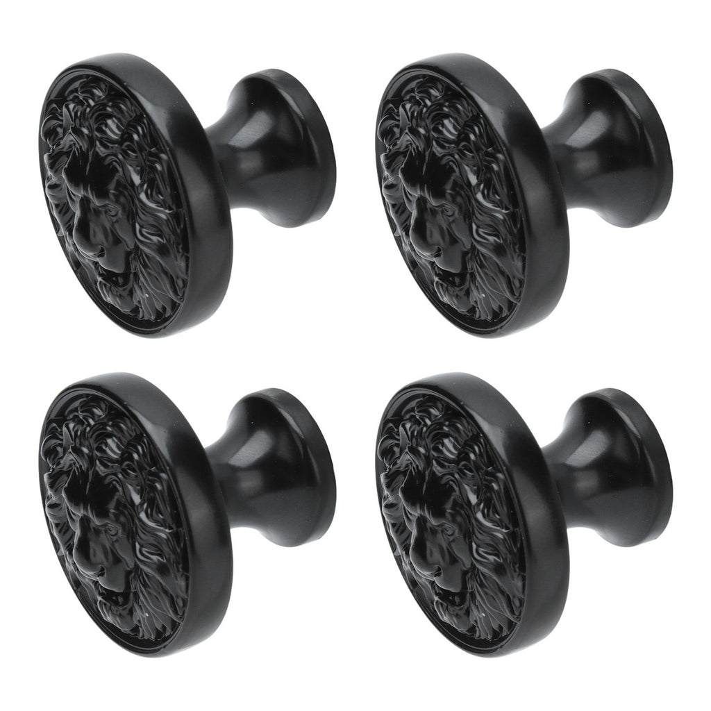 4Set Lion Head Zinc Alloy Cabinet Door Handle Modern Antique Cartoon Solid Drawer Pull Circular Single Hole Buckle Hand399 Lion Head Black
