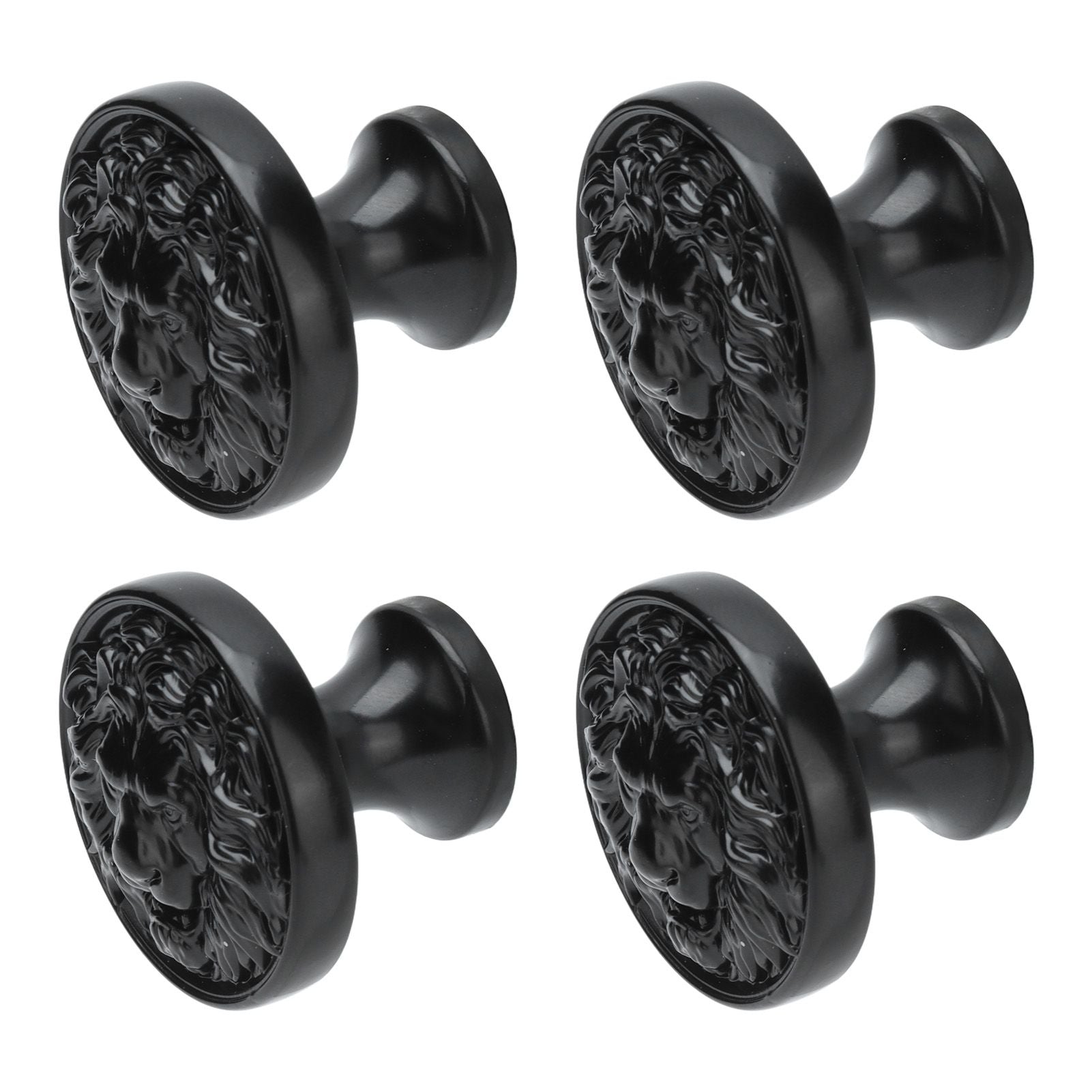 4Set Lion Head Zinc Alloy Cabinet Door Handle Modern Antique Cartoon Solid Drawer Pull Circular Single Hole Buckle Hand399 Lion Head Black