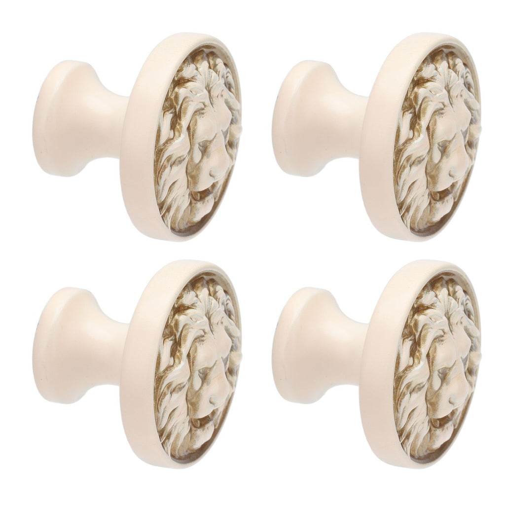 4Set Lion Head Zinc Alloy Cabinet Door Handle Modern Antique Cartoon Solid Drawer Pull Circular Single Hole Buckle Hand399 Lion Head Ivory