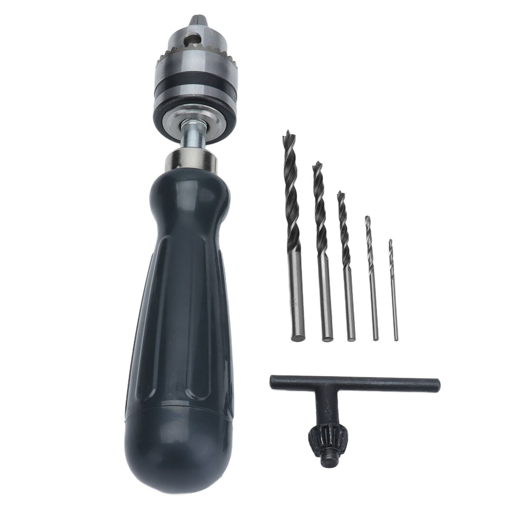 Hand Drill Carbon Steel Manual Crank Drill with Chuck Key and 5pcs Drill Bit for Plastic Wood Jewelry Resin Nut
