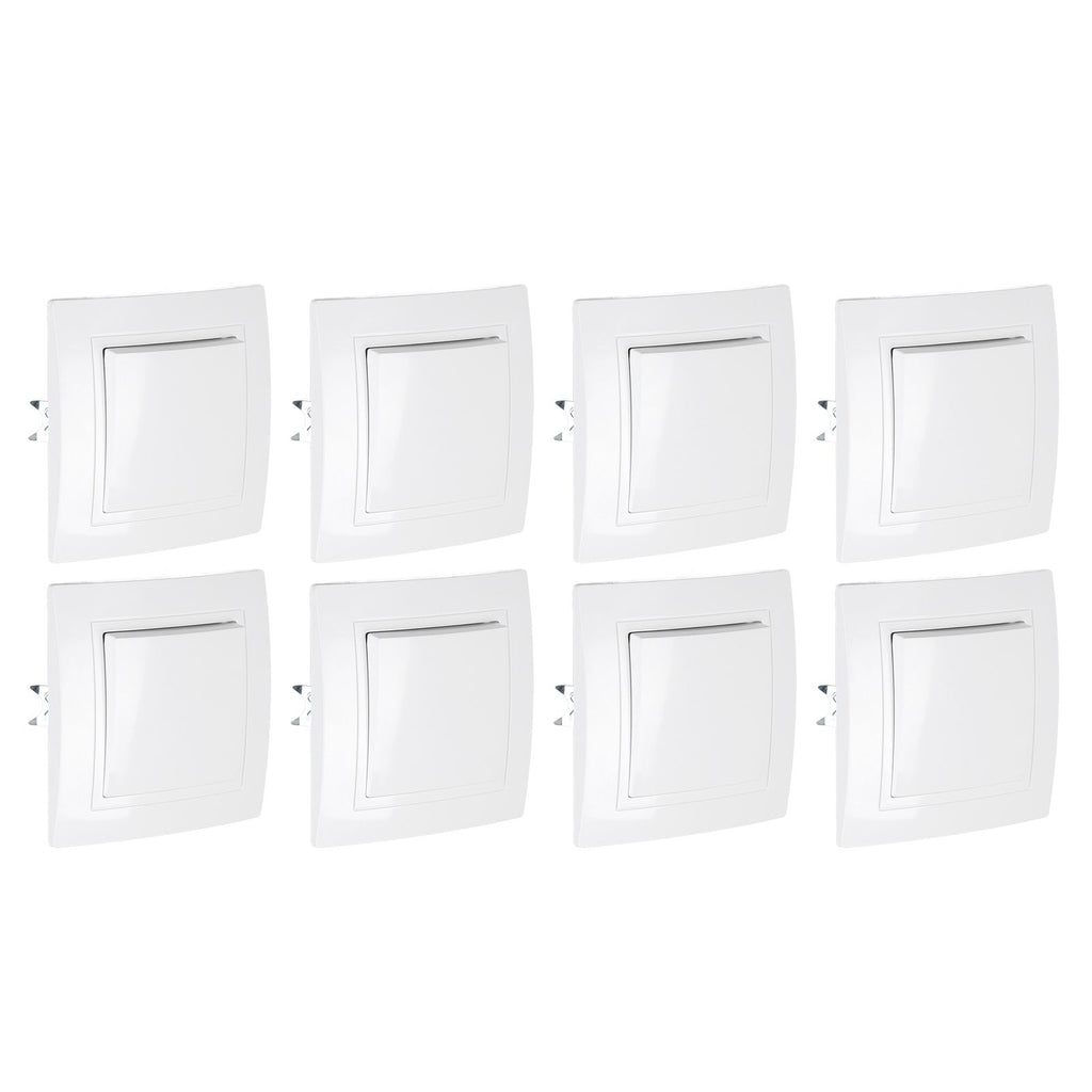 8Pcs Single Pole Light Switch 10A/250V Wall Decorative Paddle Rocker Switch European Regulations for House Use