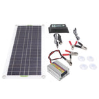 12V to 220V 30W Solar Charging Panel 220W Solar Inverter Battery Charger Kit for Camping Hiking 10A