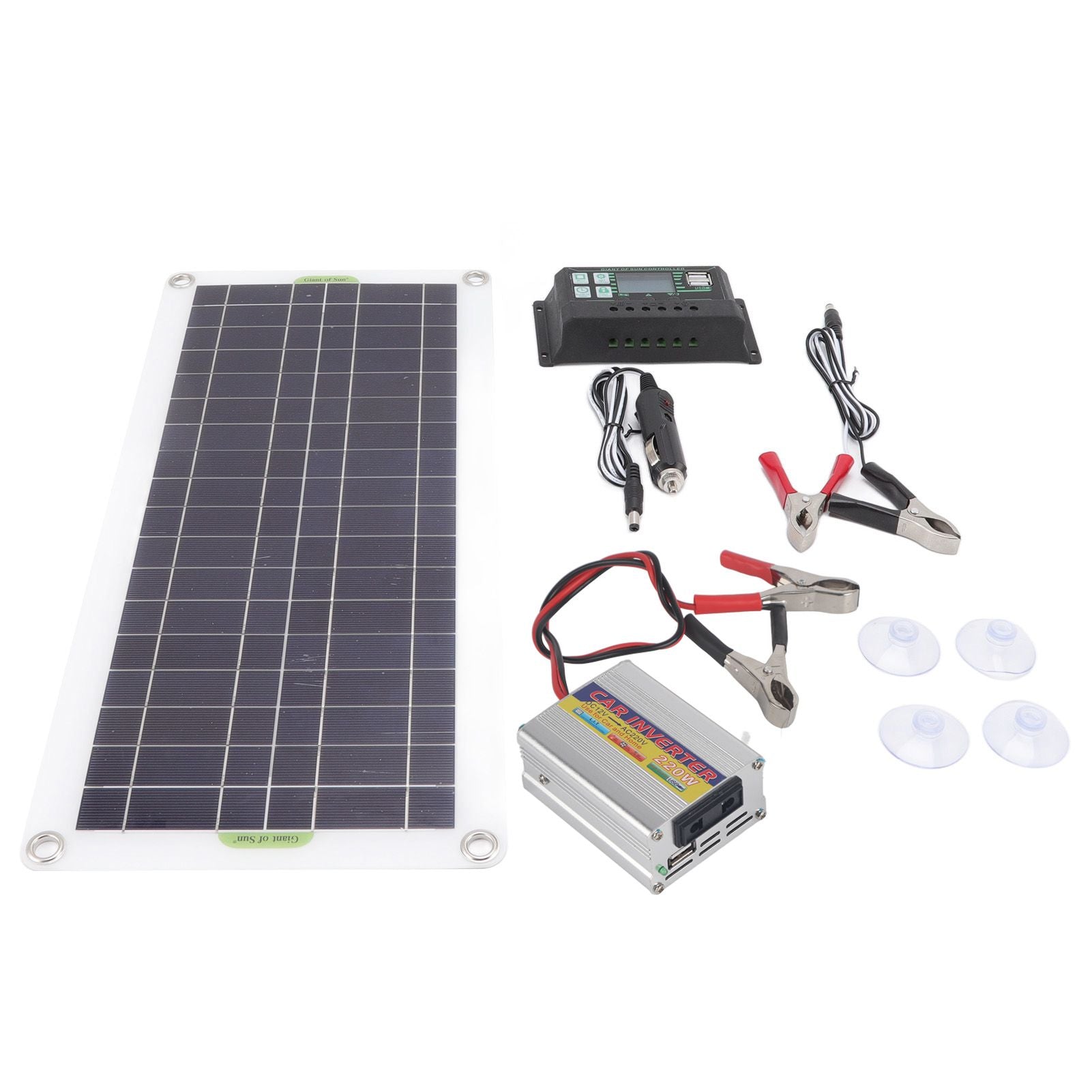 12V to 220V 30W Solar Charging Panel 220W Solar Inverter Battery Charger Kit for Camping Hiking 10A