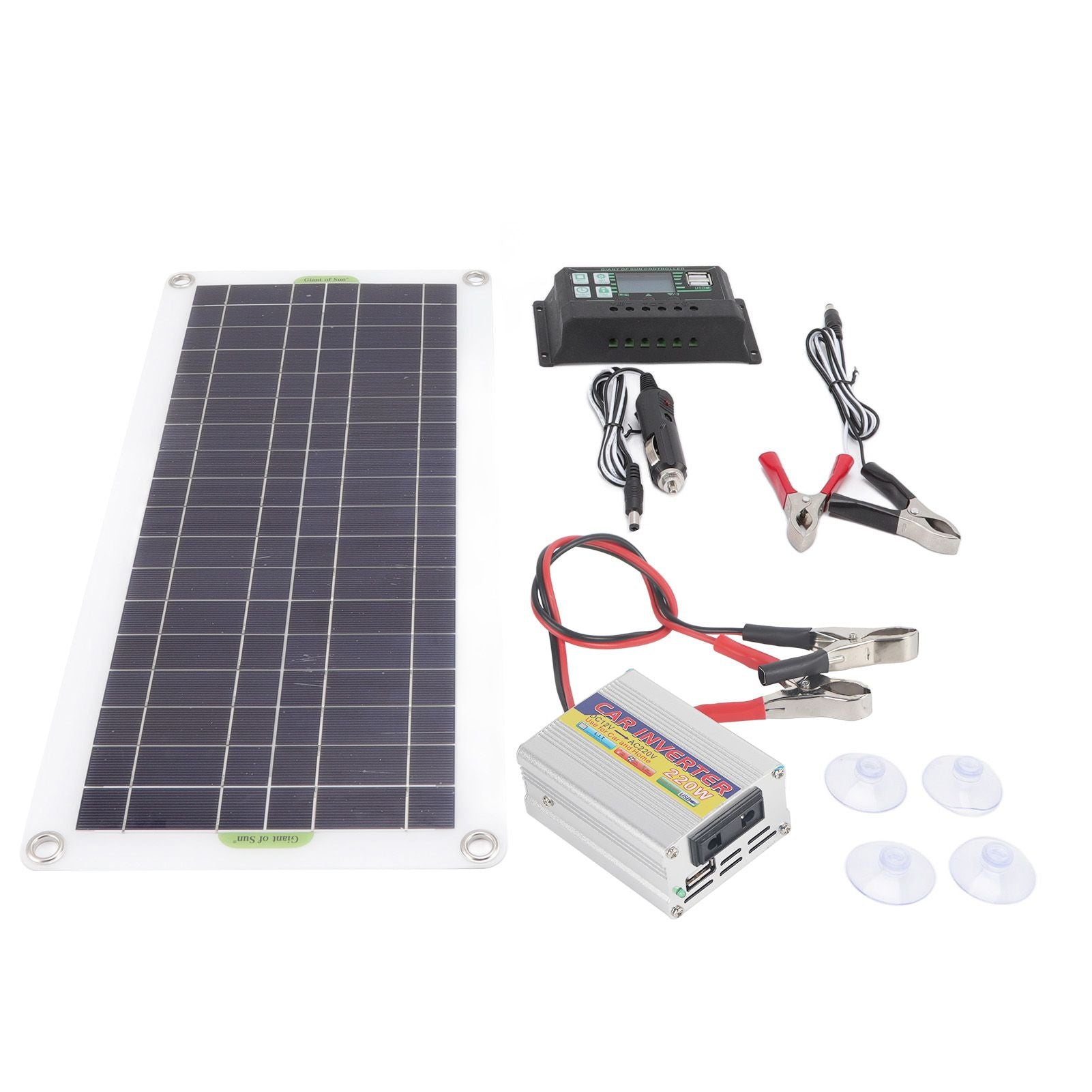 12V to 220V 30W Solar Charging Panel 220W Solar Inverter Battery Charger Kit for Camping Hiking 100A