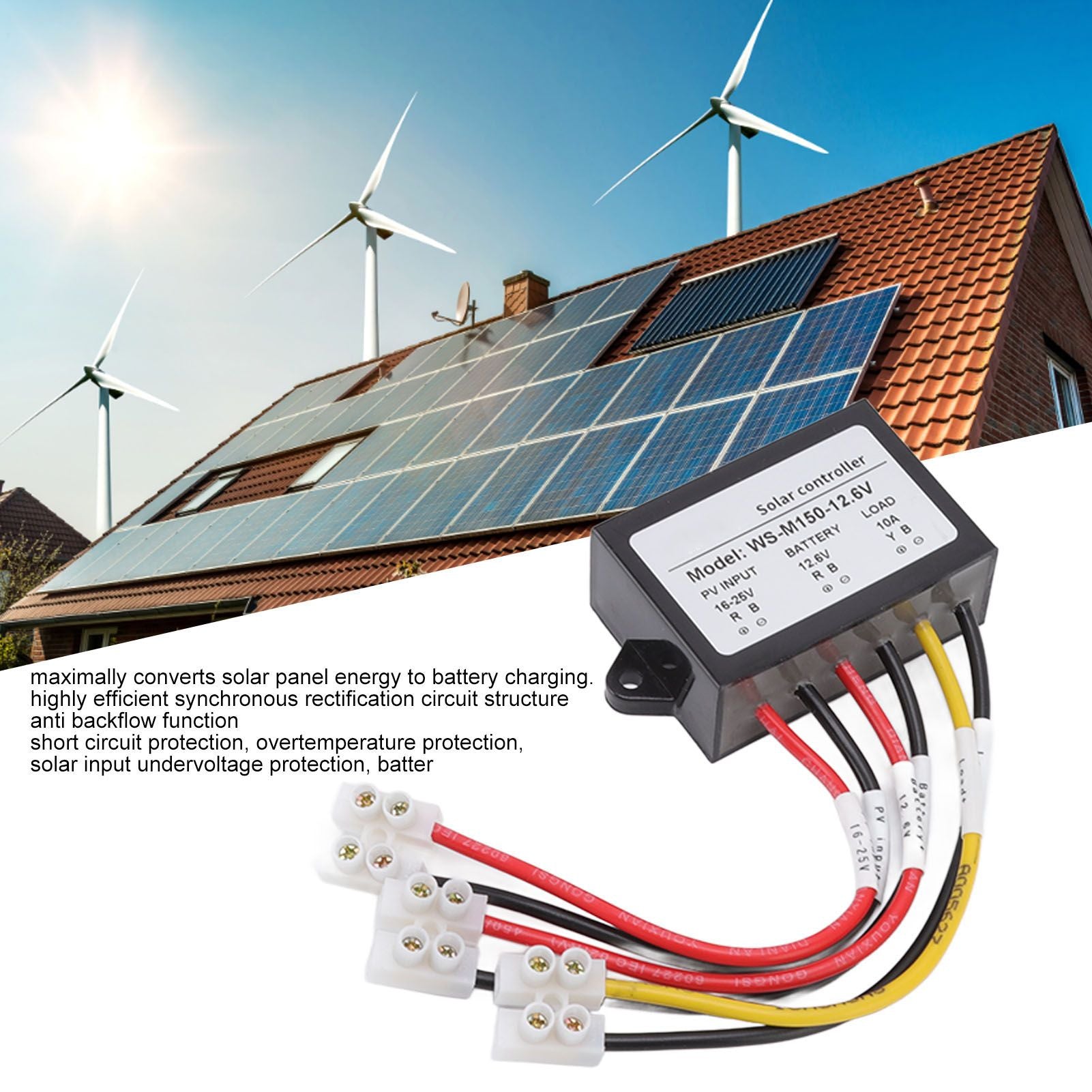 MPPT Solar Controller 150W 10 12V Anti Backflow 24 Hours Load Output Solar Charge Controller for Light E Bike Panel WS M150 12.6V Normally Open