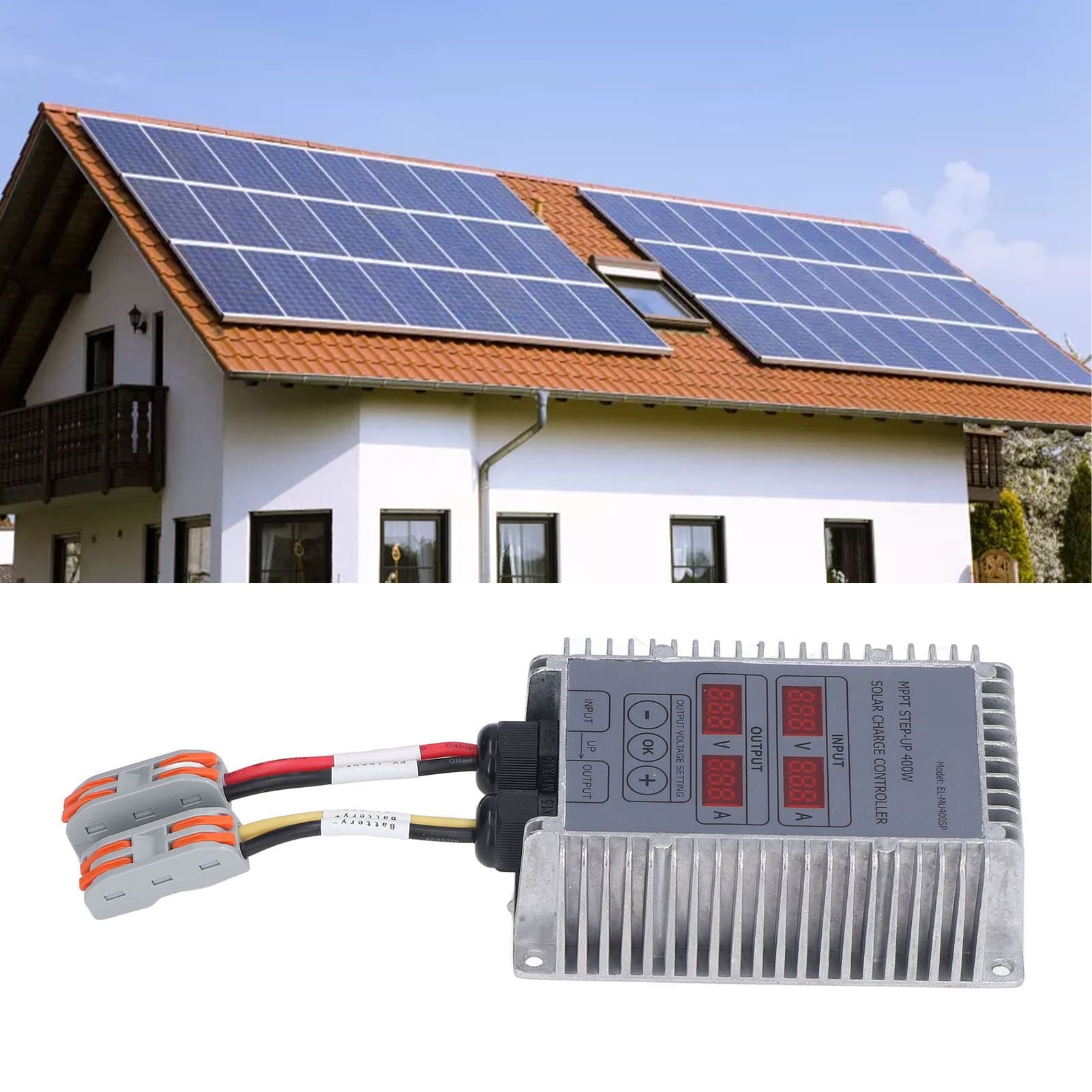 Solar Battery Charge Controller Boost MPPT Voltage Adjustable Waterproof with Display 24‑85V 400W
