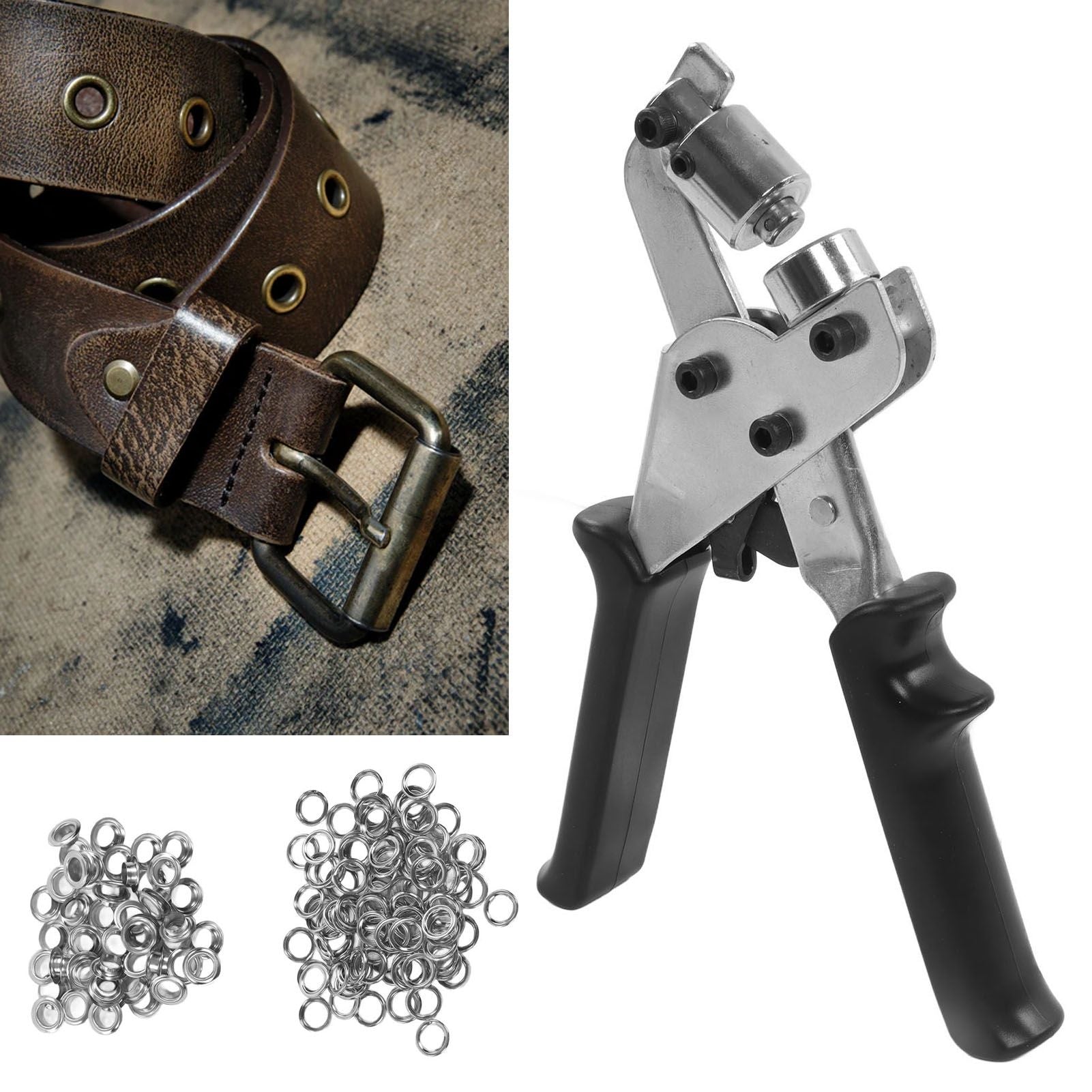 Punch Plier Belt Leather Manual Portable Hole Puncher Kit with Eyelet Buckles for Tent Awning