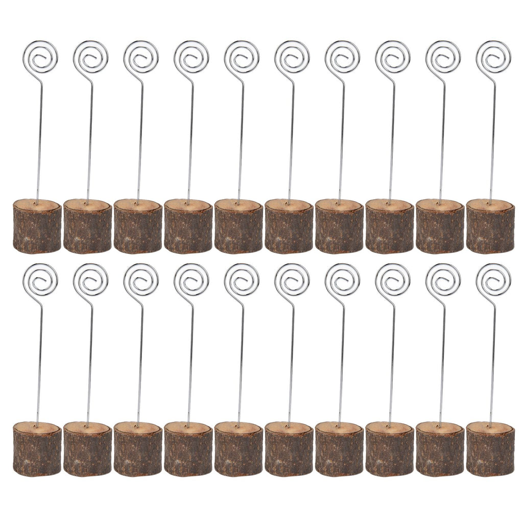 20Pcs Premium Wood Place Card Holders with Swirl Wire Name Cards Photo Holders for Wedding Birthday Festival
