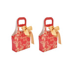 50Set Innovative Candy Box Paper Candy Bags with Ribbons for Christmas Parties Birthdays WeddingsRetro Carmine with Gold Ribbon