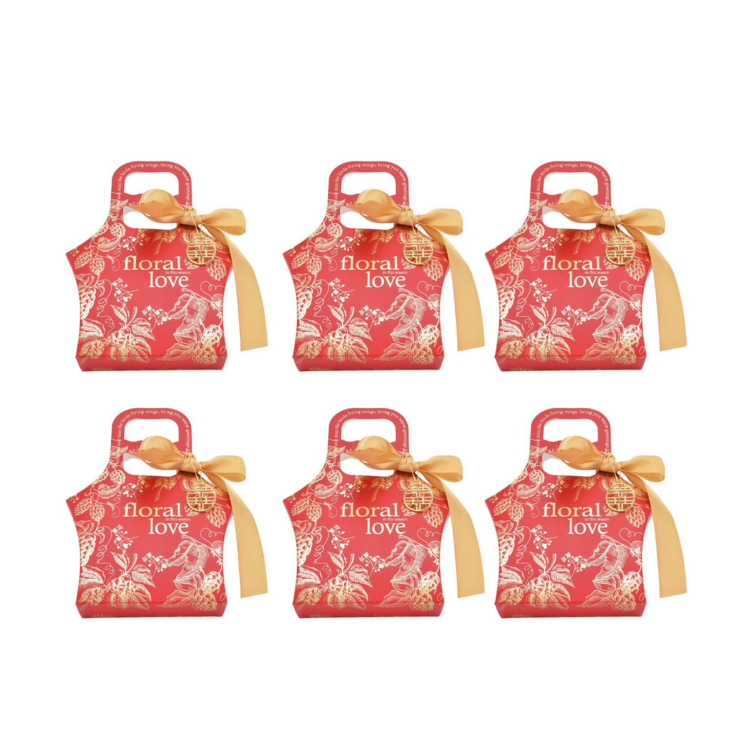 50Set Innovative Candy Box Paper Candy Bags with Ribbons for Christmas Parties Birthdays WeddingsRetro Carmine with Gold Ribbon