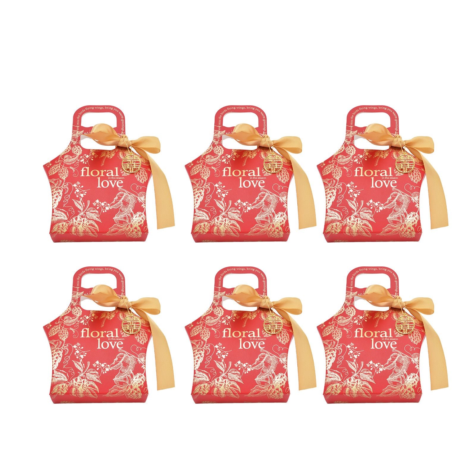 50Set Innovative Candy Box Paper Candy Bags with Ribbons for Christmas Parties Birthdays WeddingsRetro Carmine with Gold Ribbon