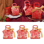 50Set Innovative Candy Box Paper Candy Bags with Ribbons for Christmas Parties Birthdays WeddingsRetro Carmine with Gold Ribbon