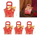 50Set Innovative Candy Box Paper Candy Bags with Ribbons for Christmas Parties Birthdays WeddingsRetro Carmine with Gold Ribbon