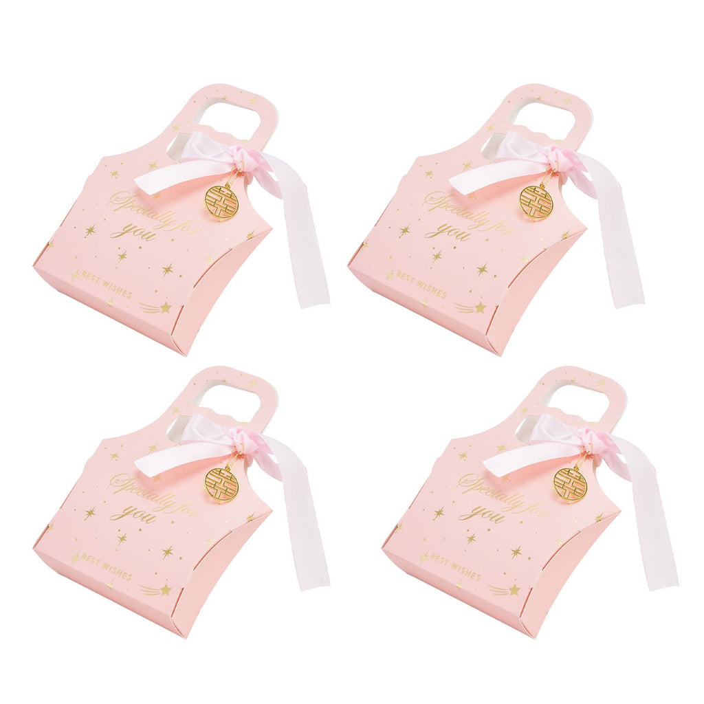 50Set Innovative Candy Box Paper Candy Bags with Ribbons for Christmas Parties Birthdays WeddingsPink with Light Pink Ribbon