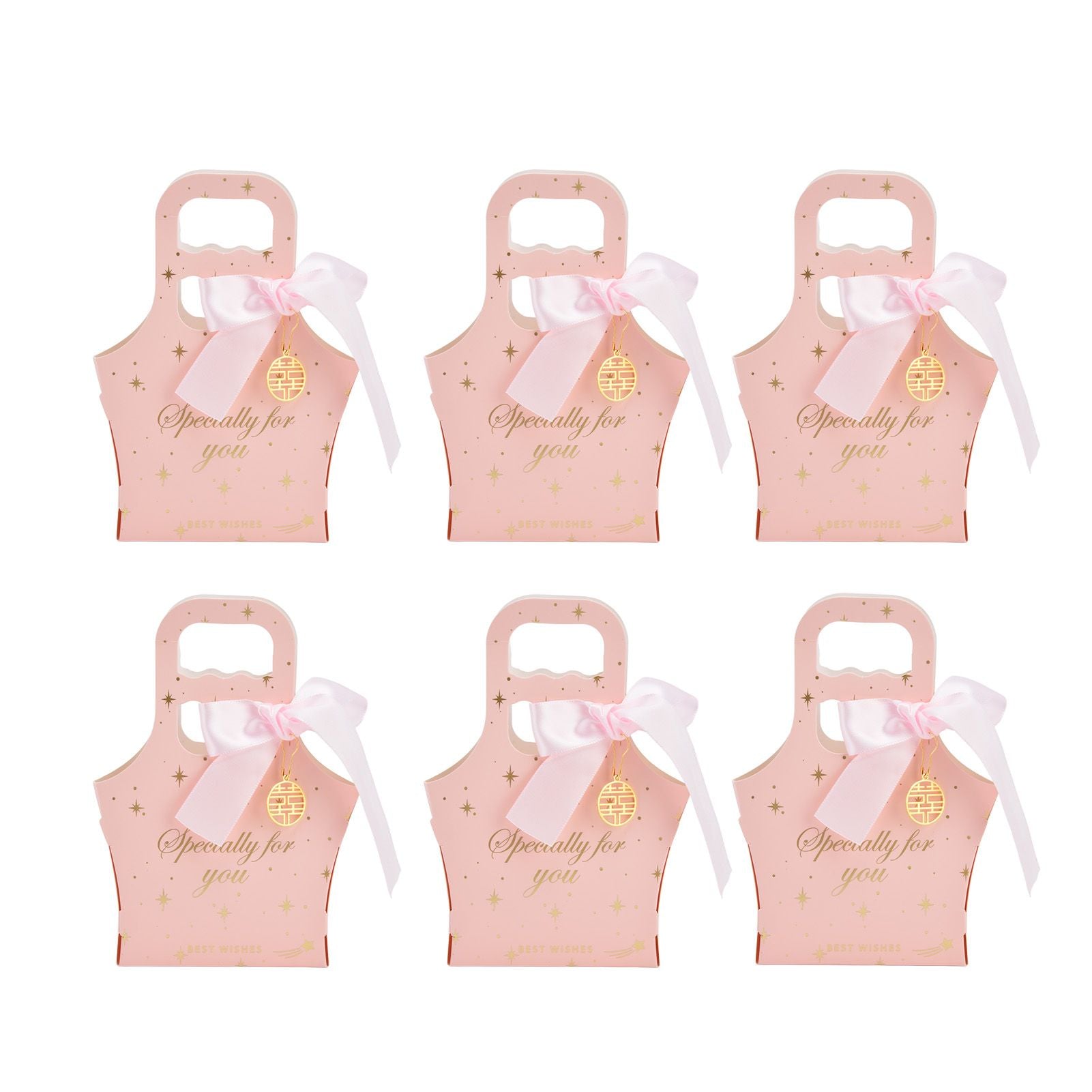 50Set Innovative Candy Box Paper Candy Bags with Ribbons for Christmas Parties Birthdays WeddingsPink with Light Pink Ribbon