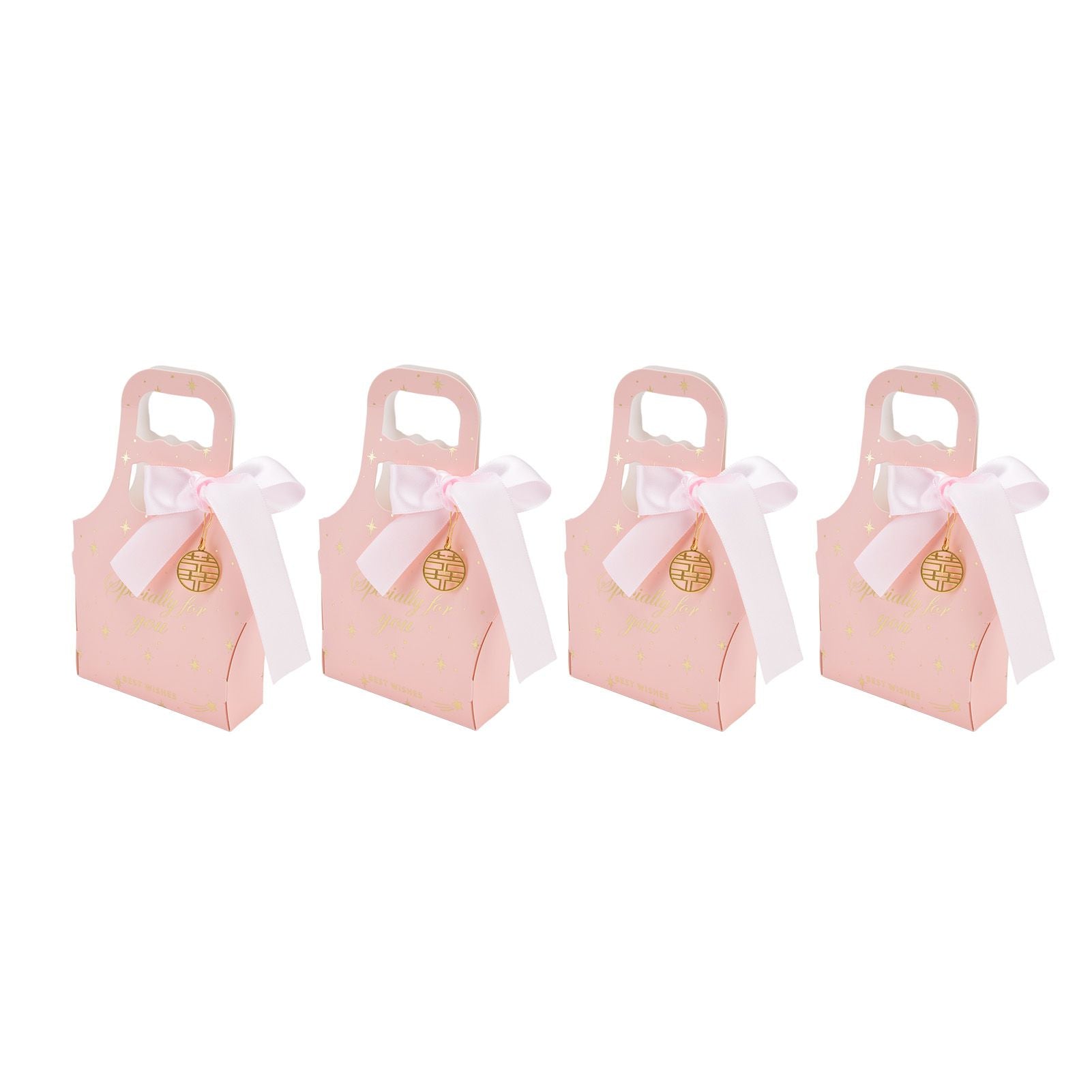 50Set Innovative Candy Box Paper Candy Bags with Ribbons for Christmas Parties Birthdays WeddingsPink with Light Pink Ribbon