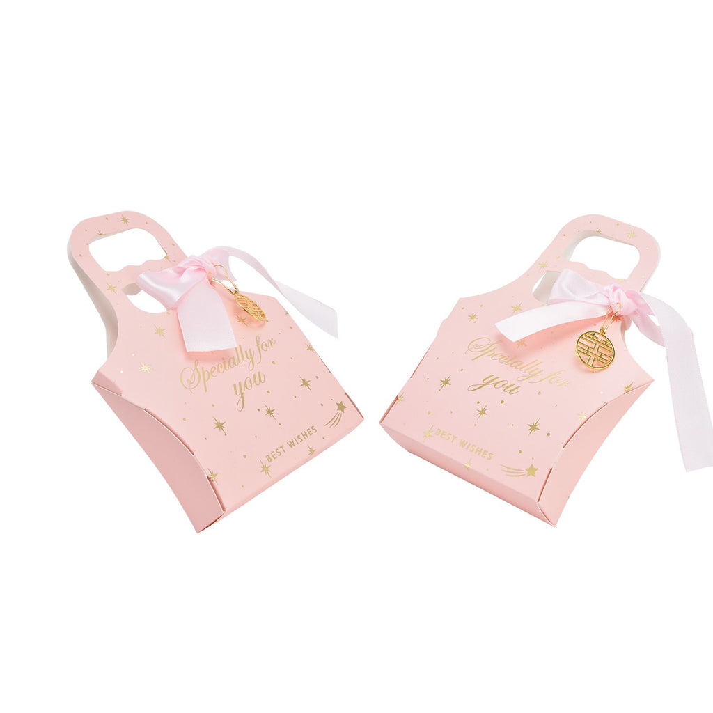 50Set Innovative Candy Box Paper Candy Bags with Ribbons for Christmas Parties Birthdays WeddingsPink with Light Pink Ribbon