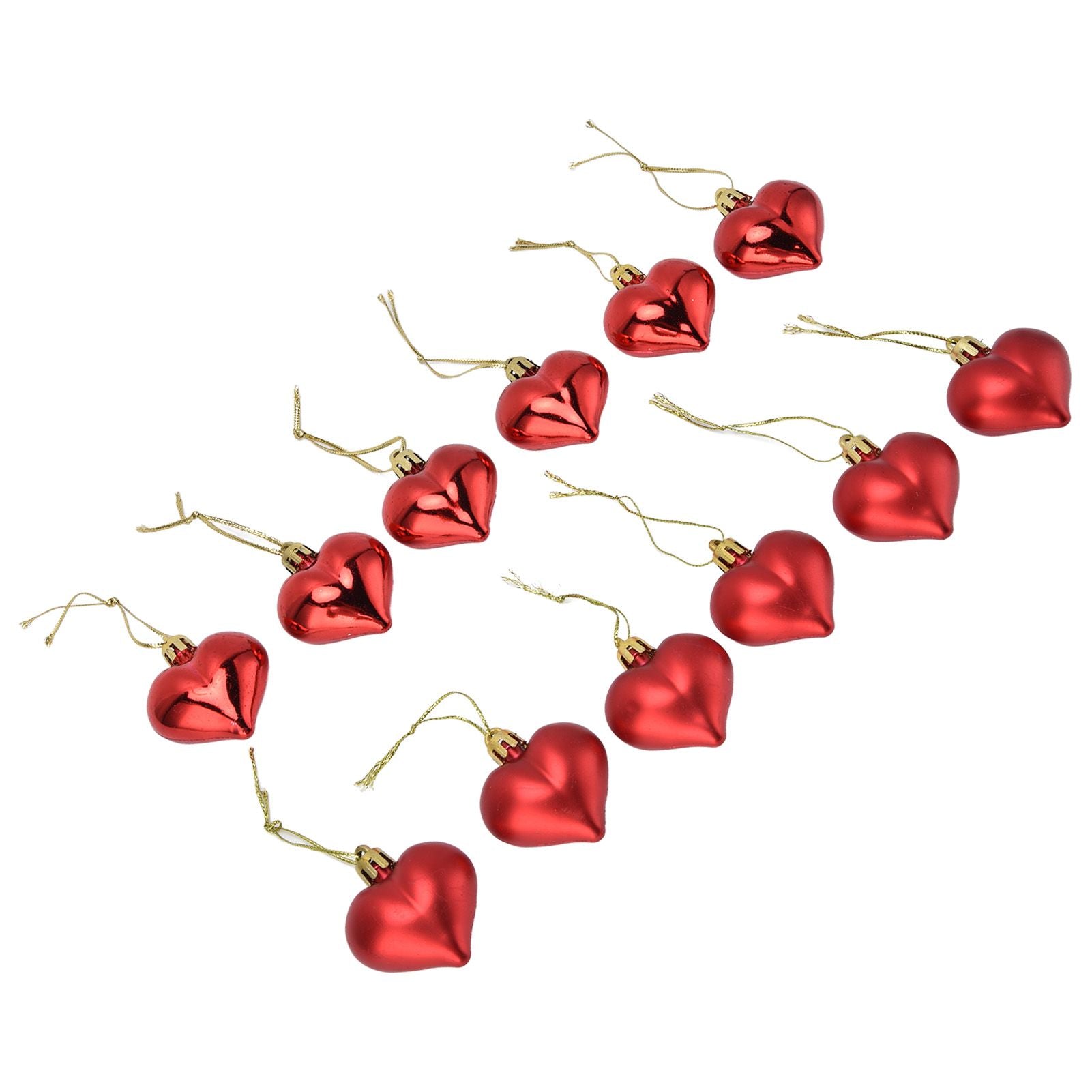 12pcs Christmas Ornament Heart Shape PVC Christmas Tree Hanging Decorations for Valentine's Day PartyRed