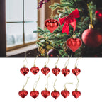 12pcs Christmas Ornament Heart Shape PVC Christmas Tree Hanging Decorations for Valentine's Day PartyRed