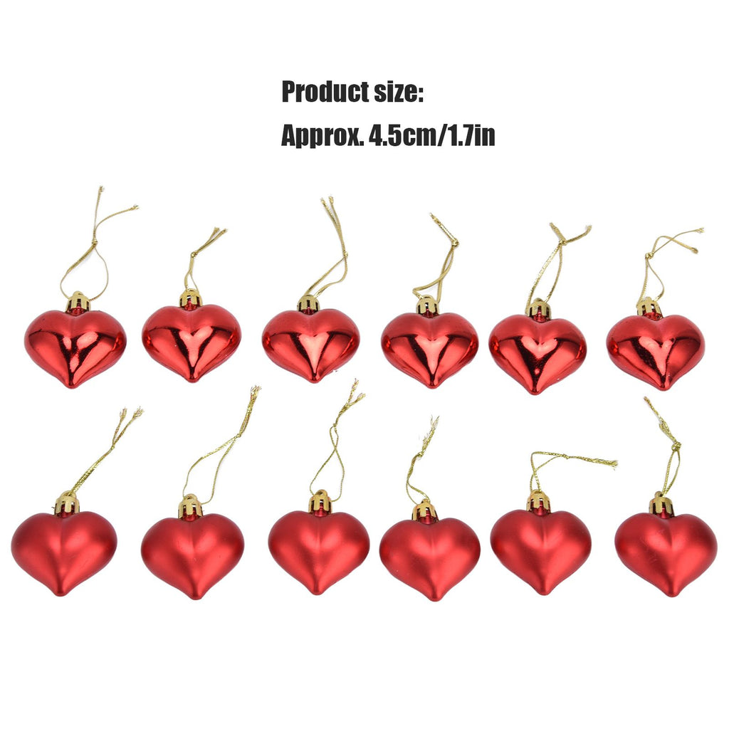 12pcs Christmas Ornament Heart Shape PVC Christmas Tree Hanging Decorations for Valentine's Day PartyRed