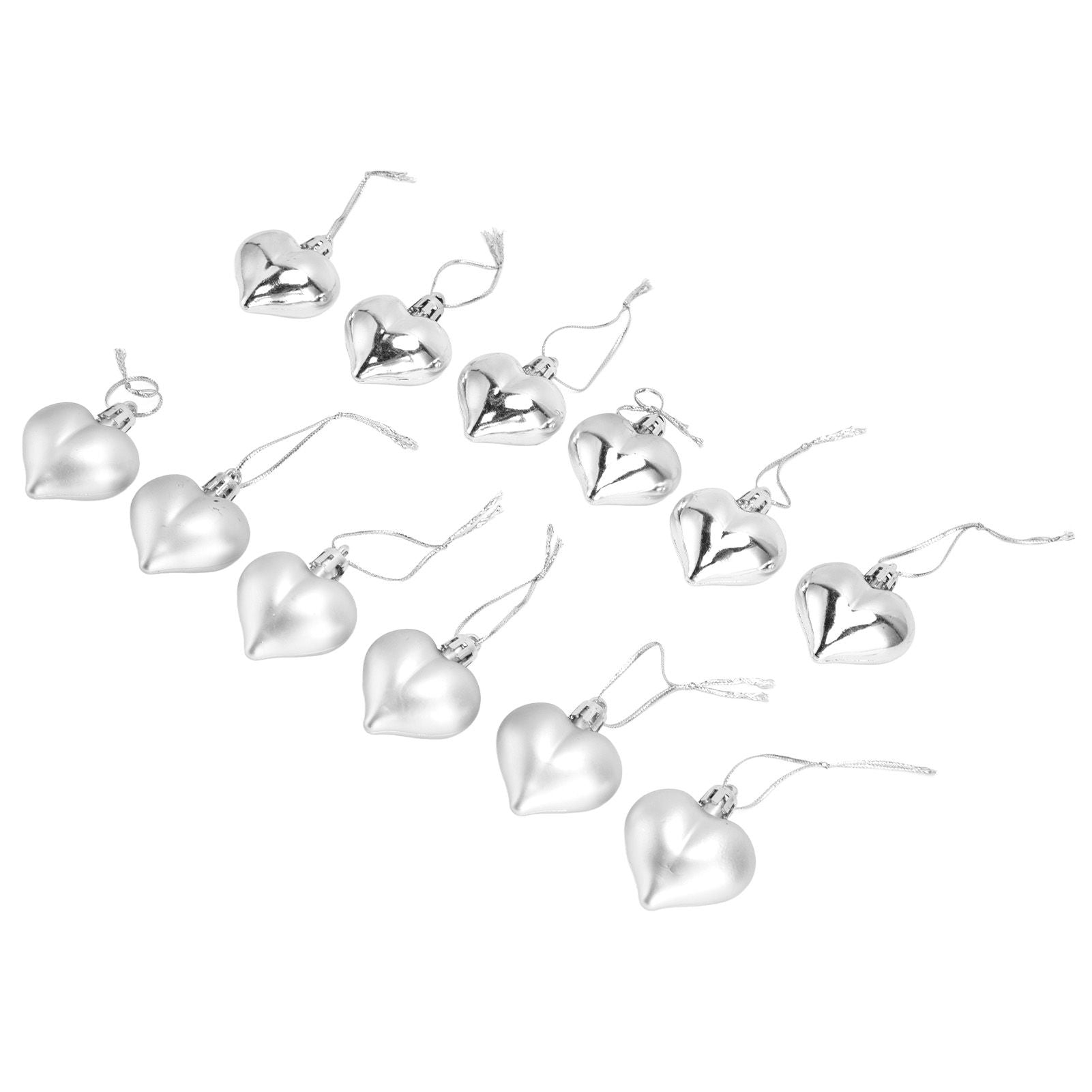 12pcs Christmas Ornament Heart Shape PVC Christmas Tree Hanging Decorations for Valentine's Day PartySilver