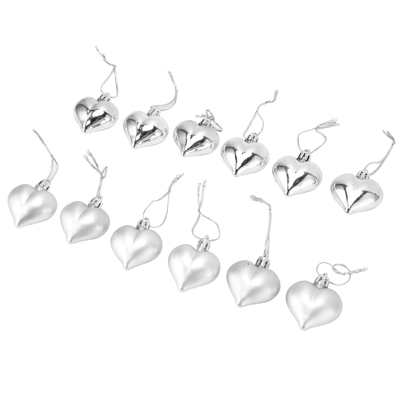 12pcs Christmas Ornament Heart Shape PVC Christmas Tree Hanging Decorations for Valentine's Day PartySilver